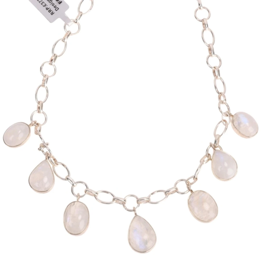 A sterling silver rainbow moonstone fringe necklace, rub-ove...