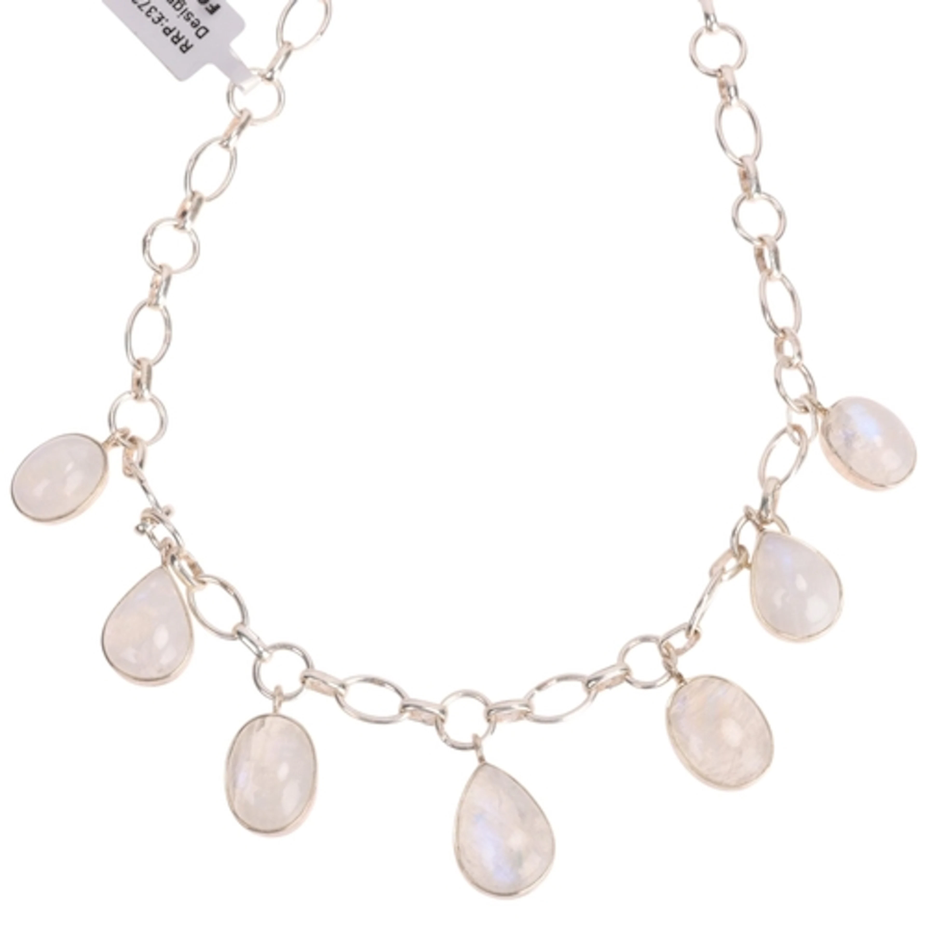 A sterling silver rainbow moonstone fringe necklace, rub-ove...