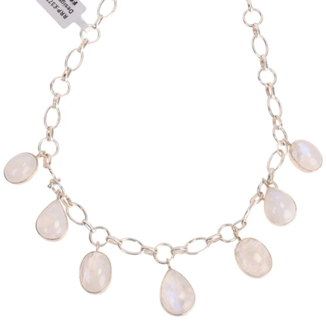 A sterling silver rainbow moonstone fringe necklace, rub-ove...