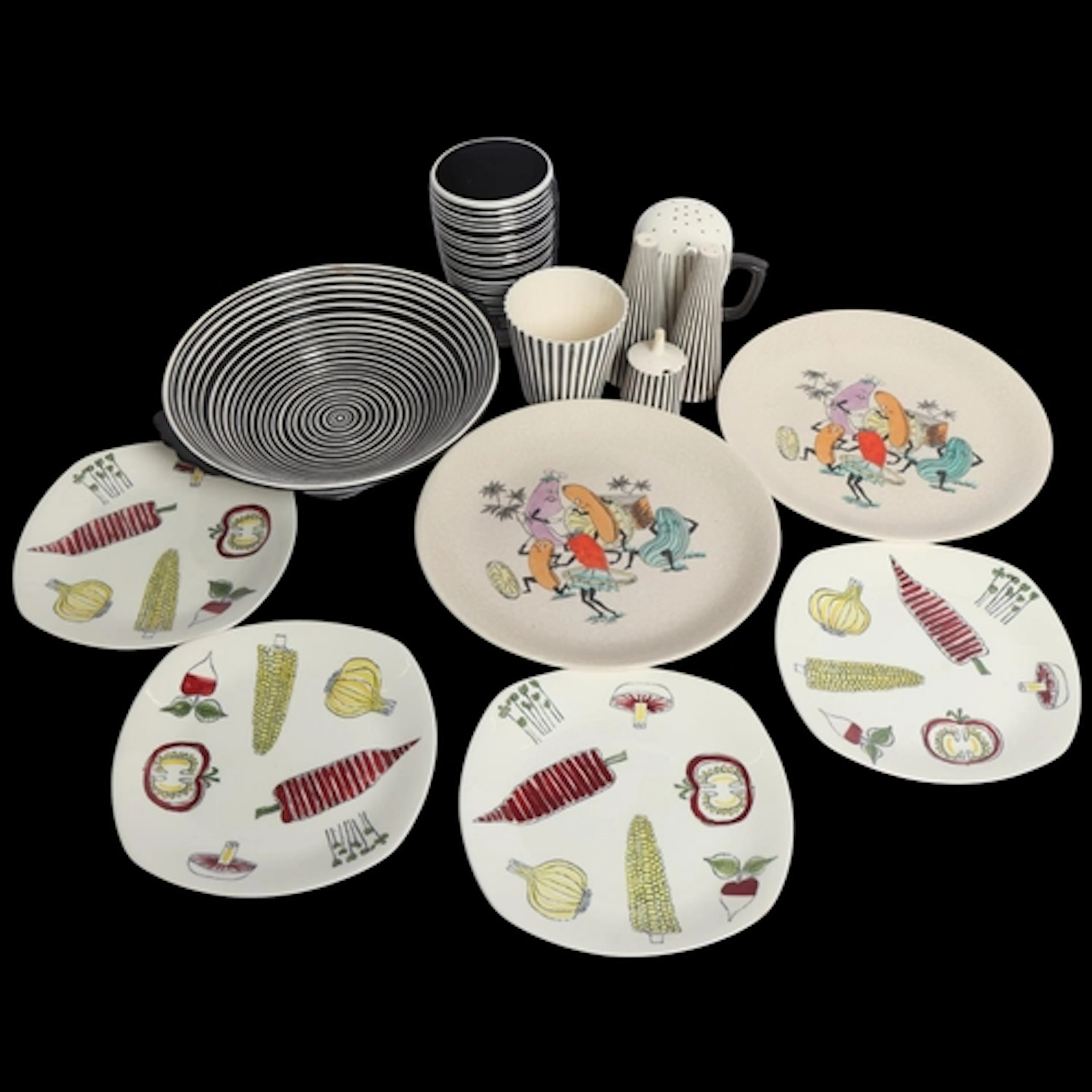 A collection of 1950s/60s ceramics, including 4 Midwinter sa...