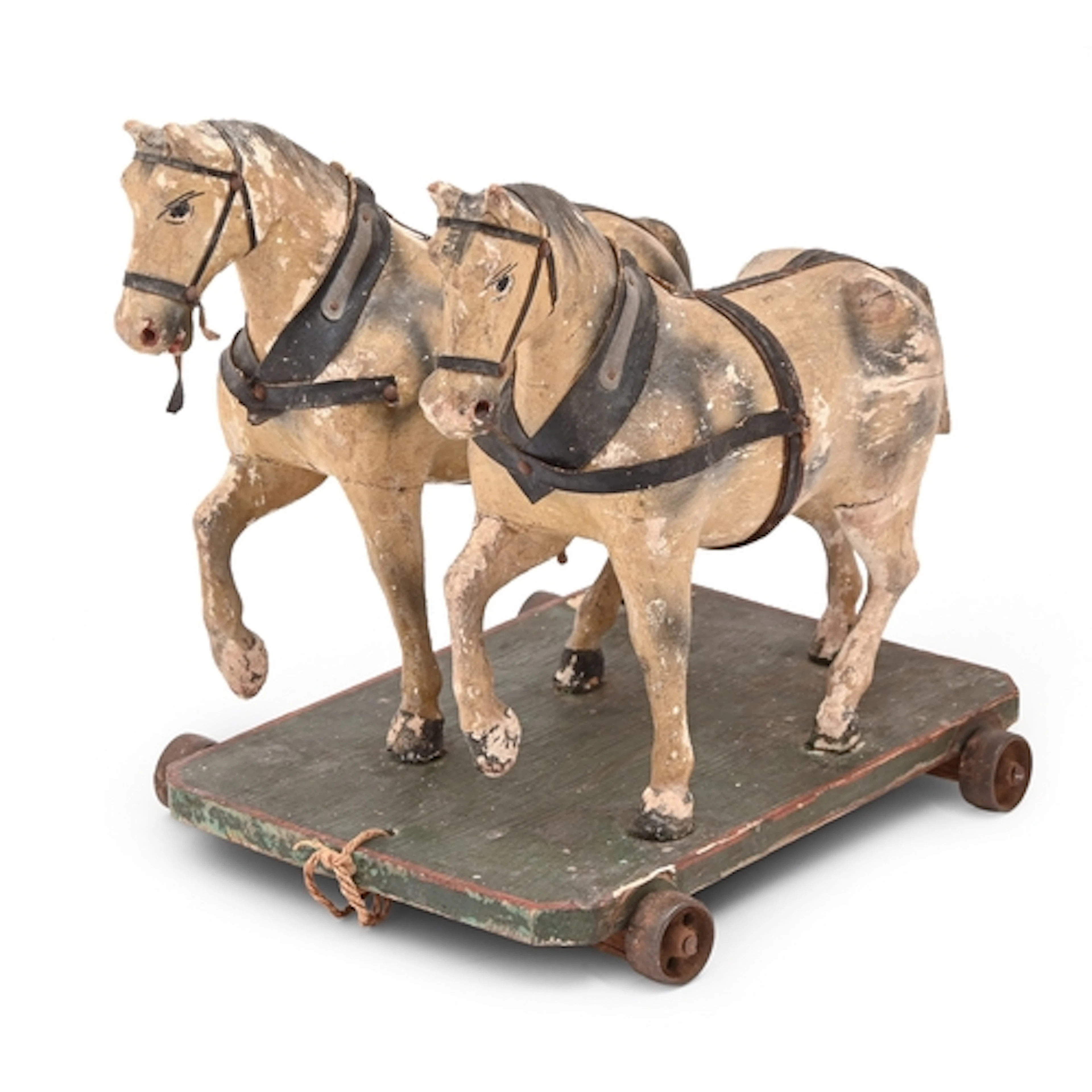 A child's painted wood two horse pull-along toy, early 20th ...