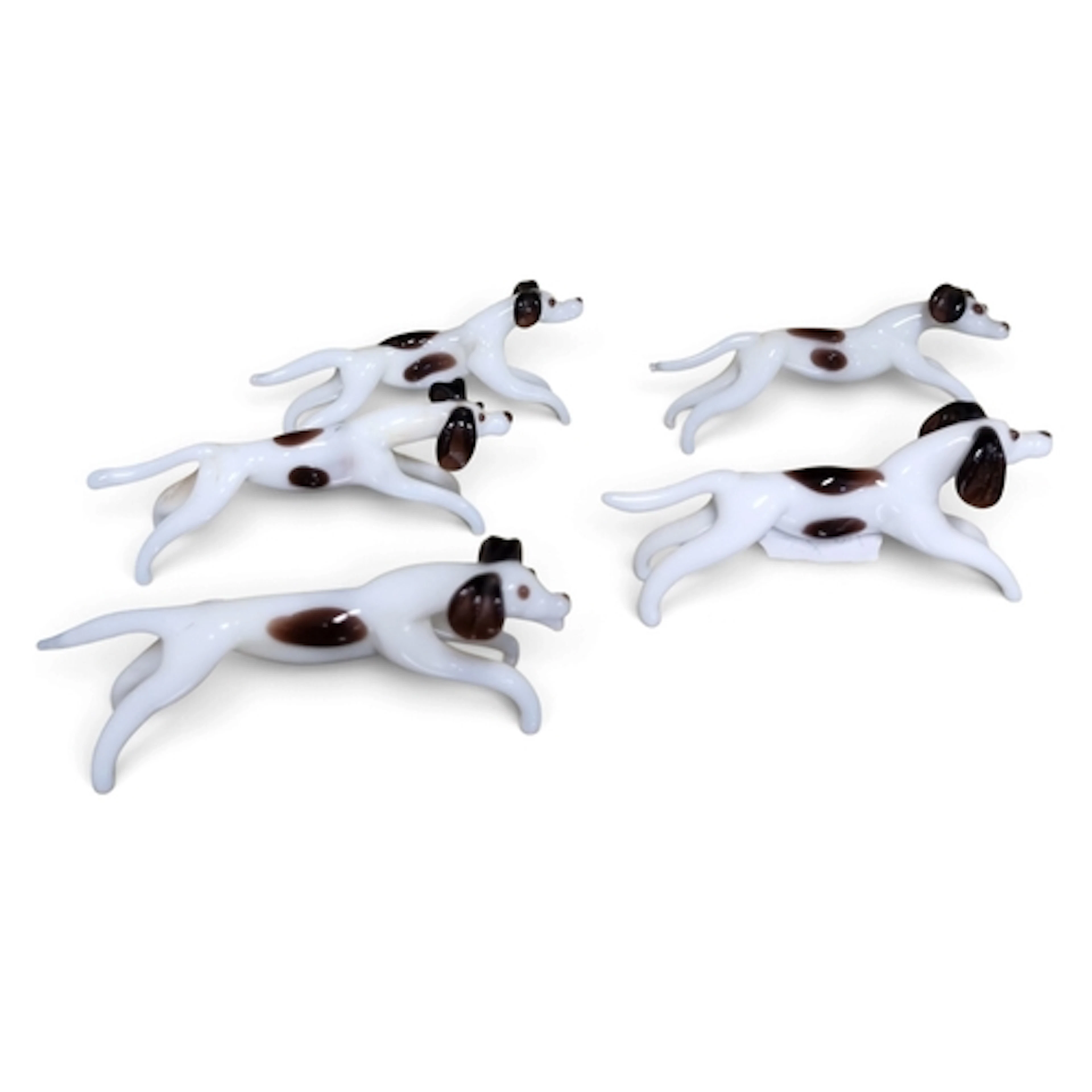 Five Murano glass English Hounds in flight all in good condi...