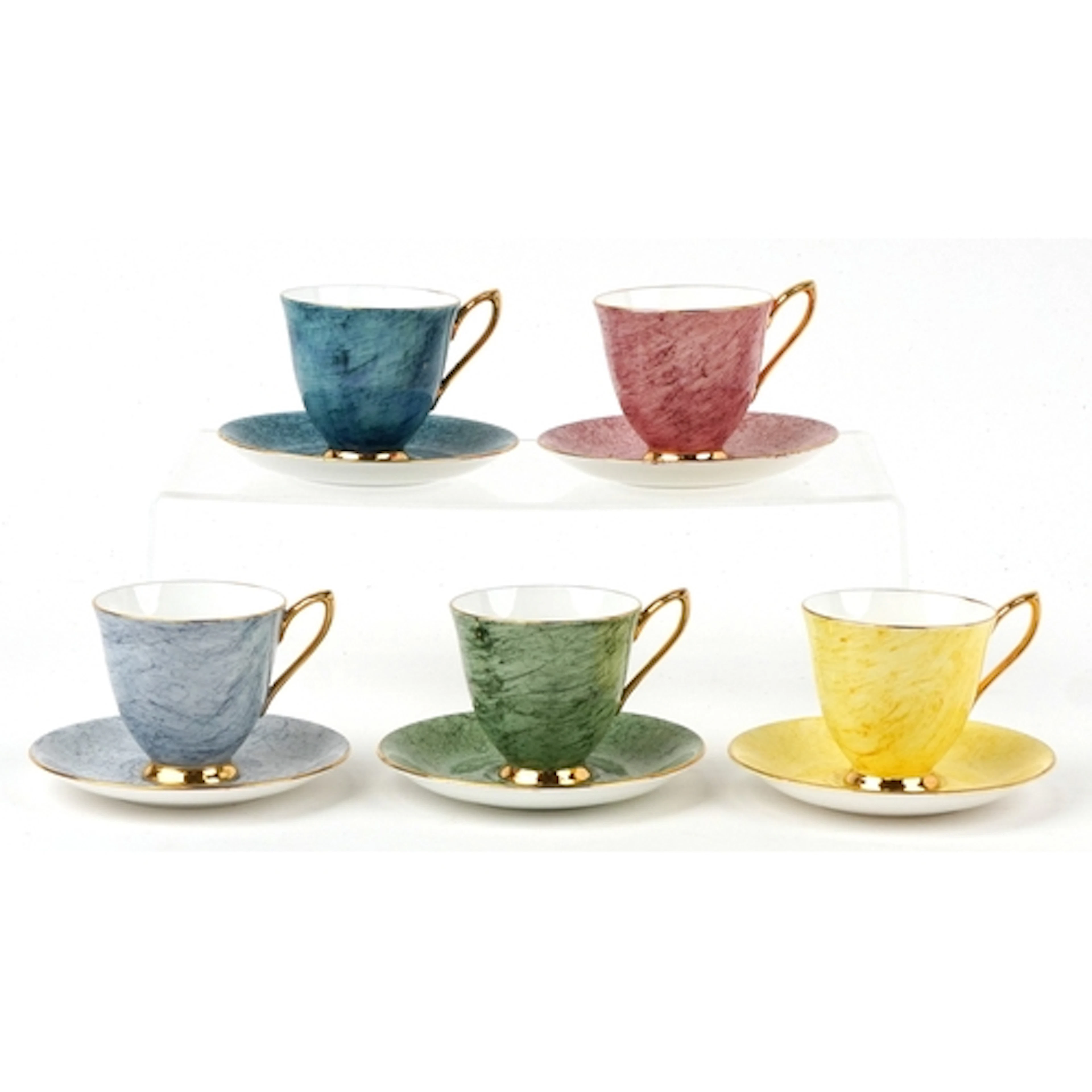 Five Royal Albert Gossamer cups and saucers, each cup 7cm hi...