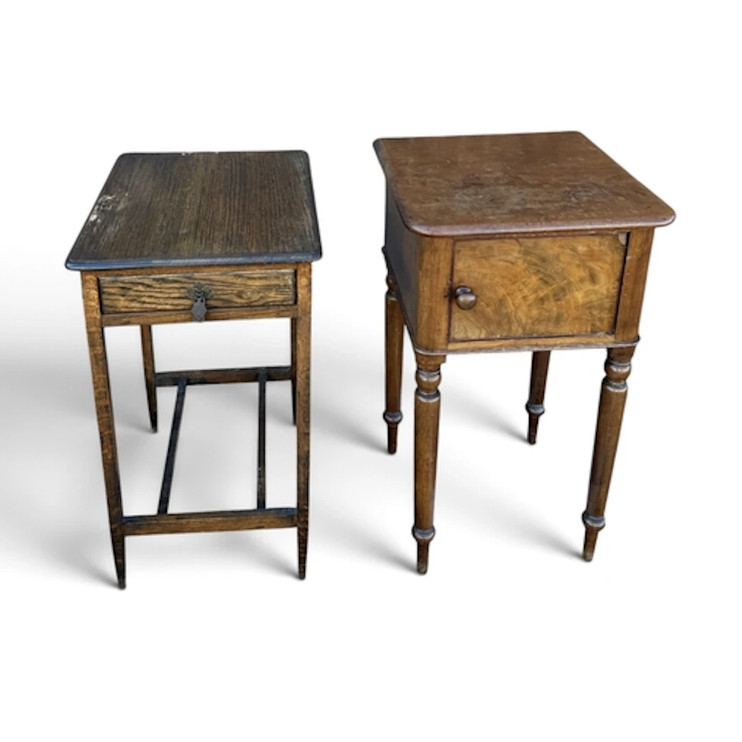 A 19TH CENTURY MAHOGANY POT CUPBOARD, TOGETHER WITH A SIDE T...