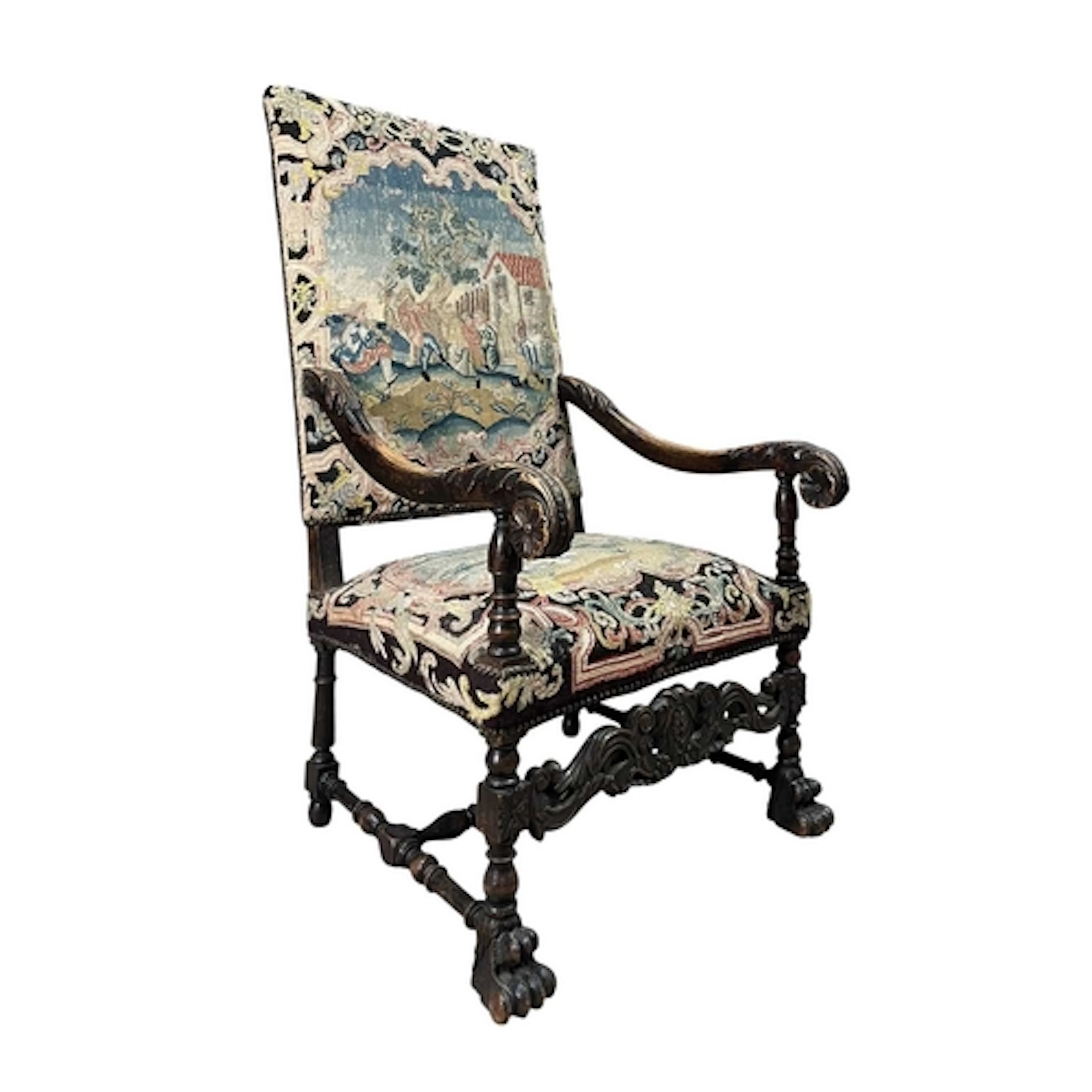 A 19th century mahogany framed and needlepoint tapestry upho...