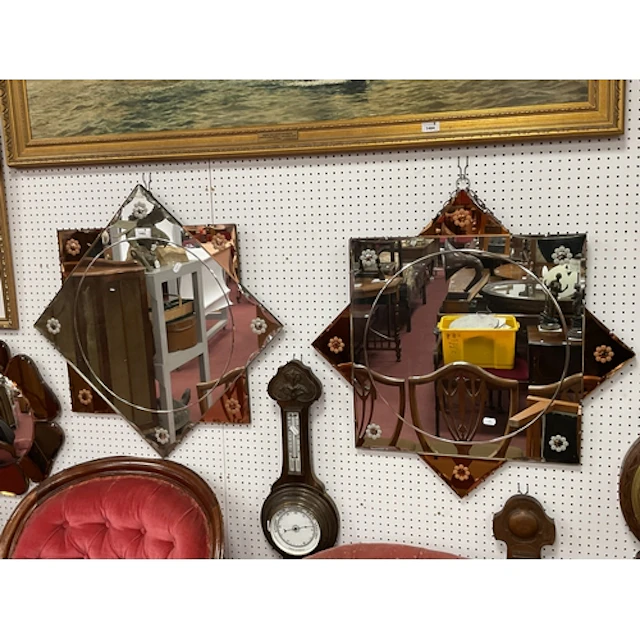 Pair of Art Deco Star of David Wall Mirrors, of square form,...