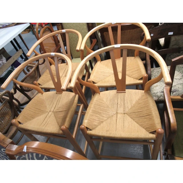 Set of four modern wishbone design bar stools