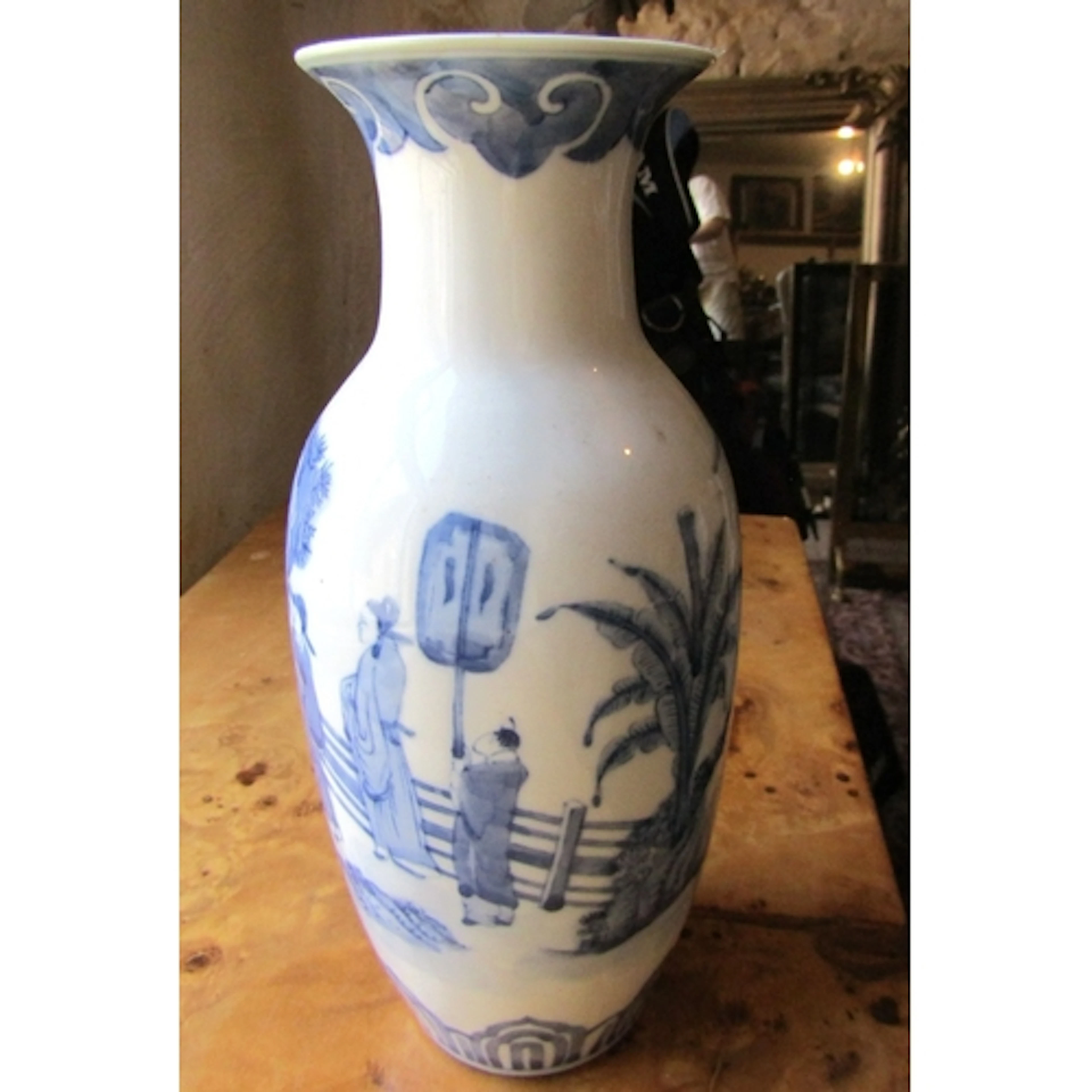 Oriental Blue and White Porcelain Decorated with Court Figur...