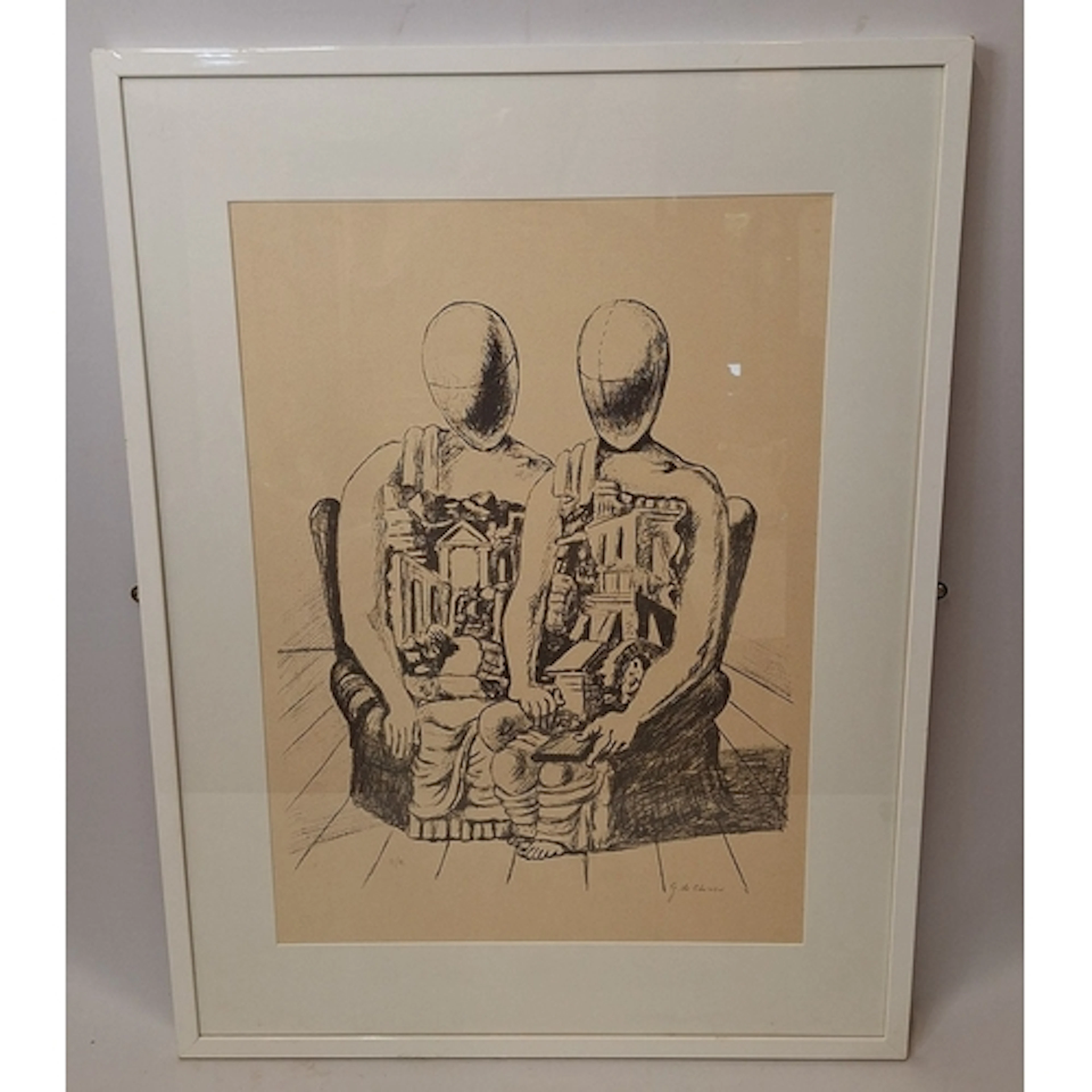 F/g Hand Signed Lithograph by Georgio De Chirico, 2 figures,...