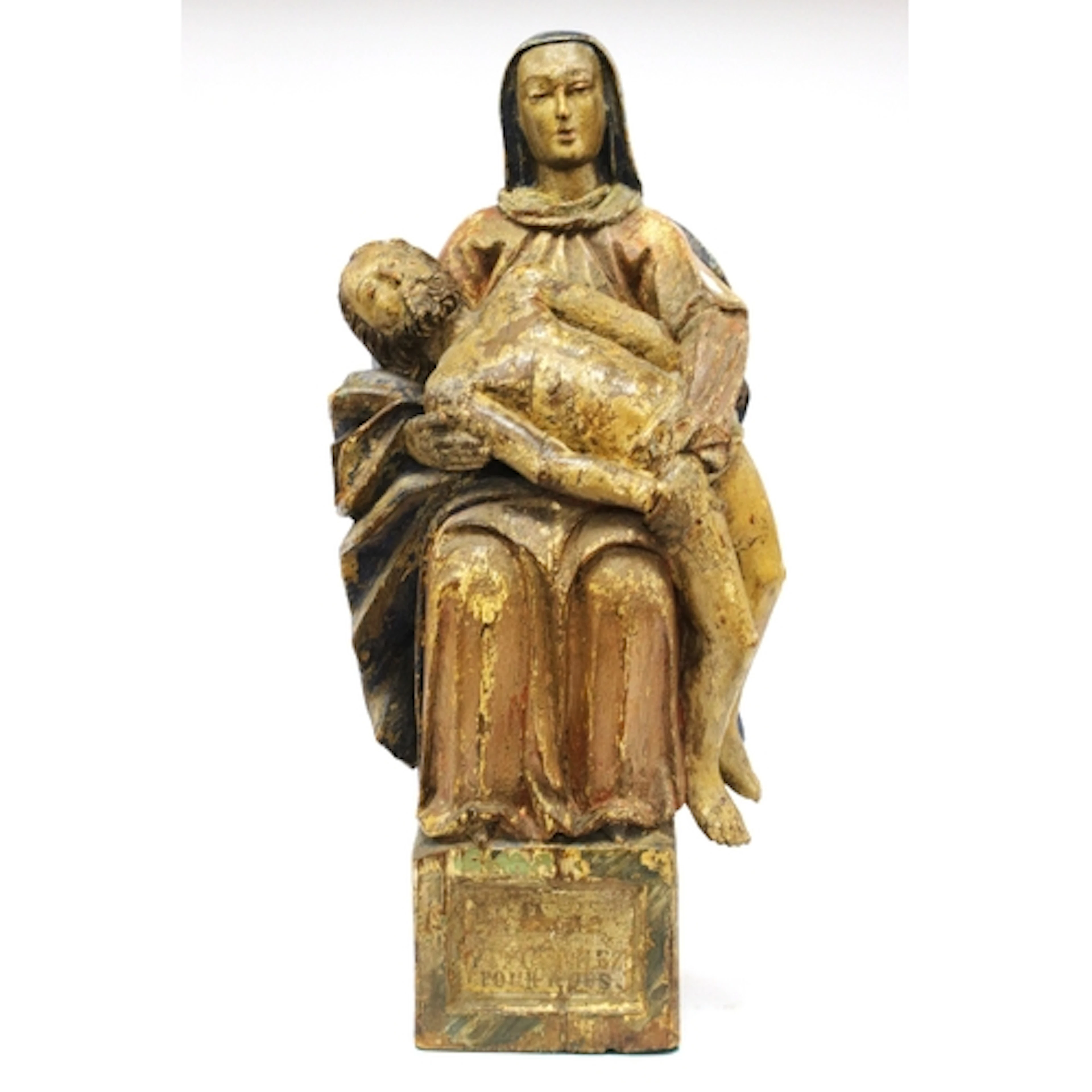 A Painted Carved Wood Pieta Depicting the Virgin Mary Cradli...