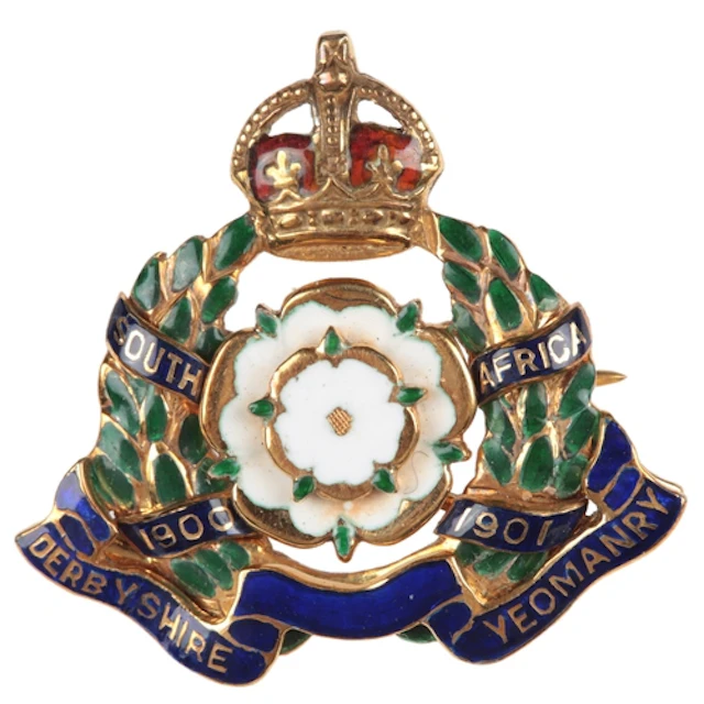 Garrard, a gold and enamel Regimental Derbyshire Yeomanry br...