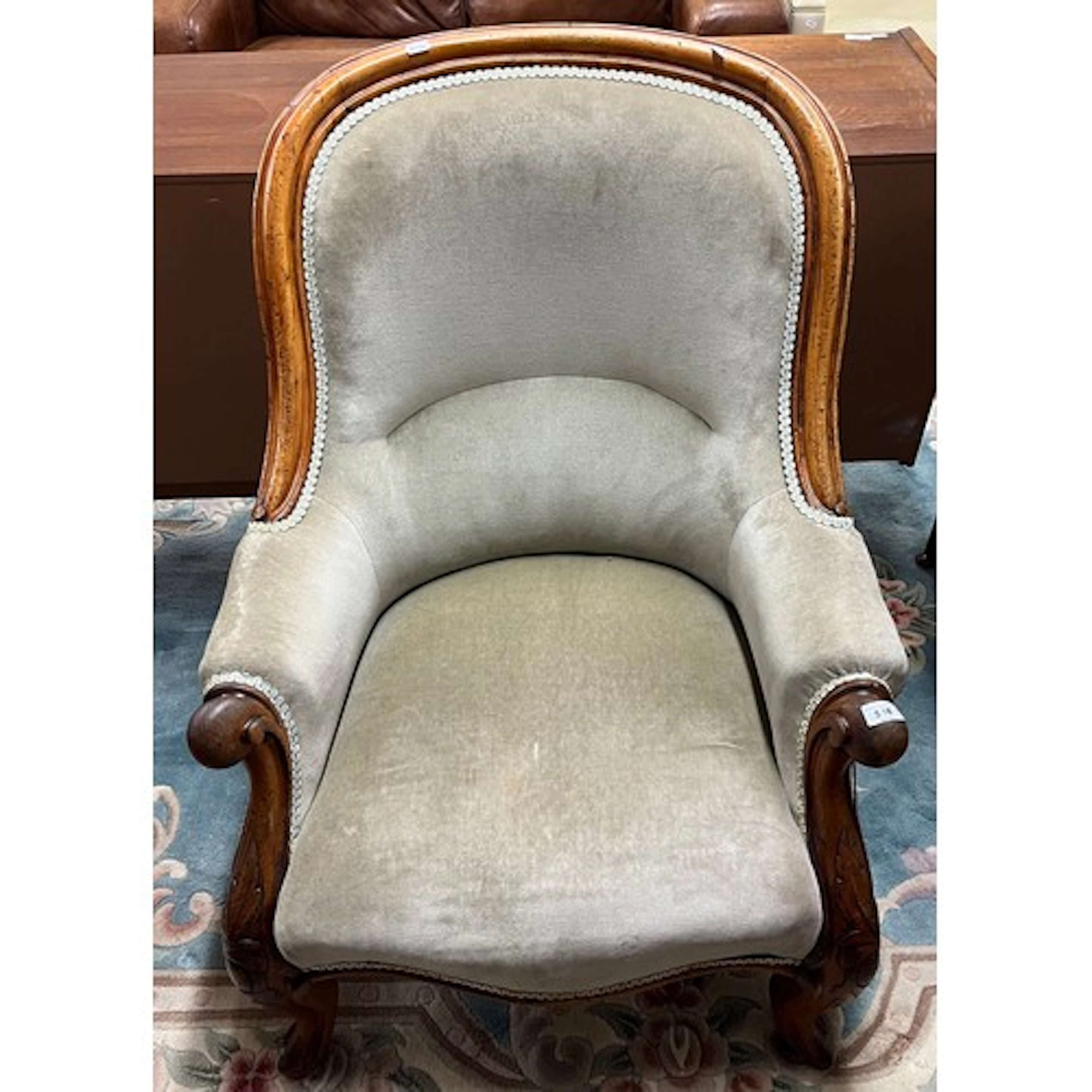 19th century mahogany framed upholstered lounge chair, suppo...