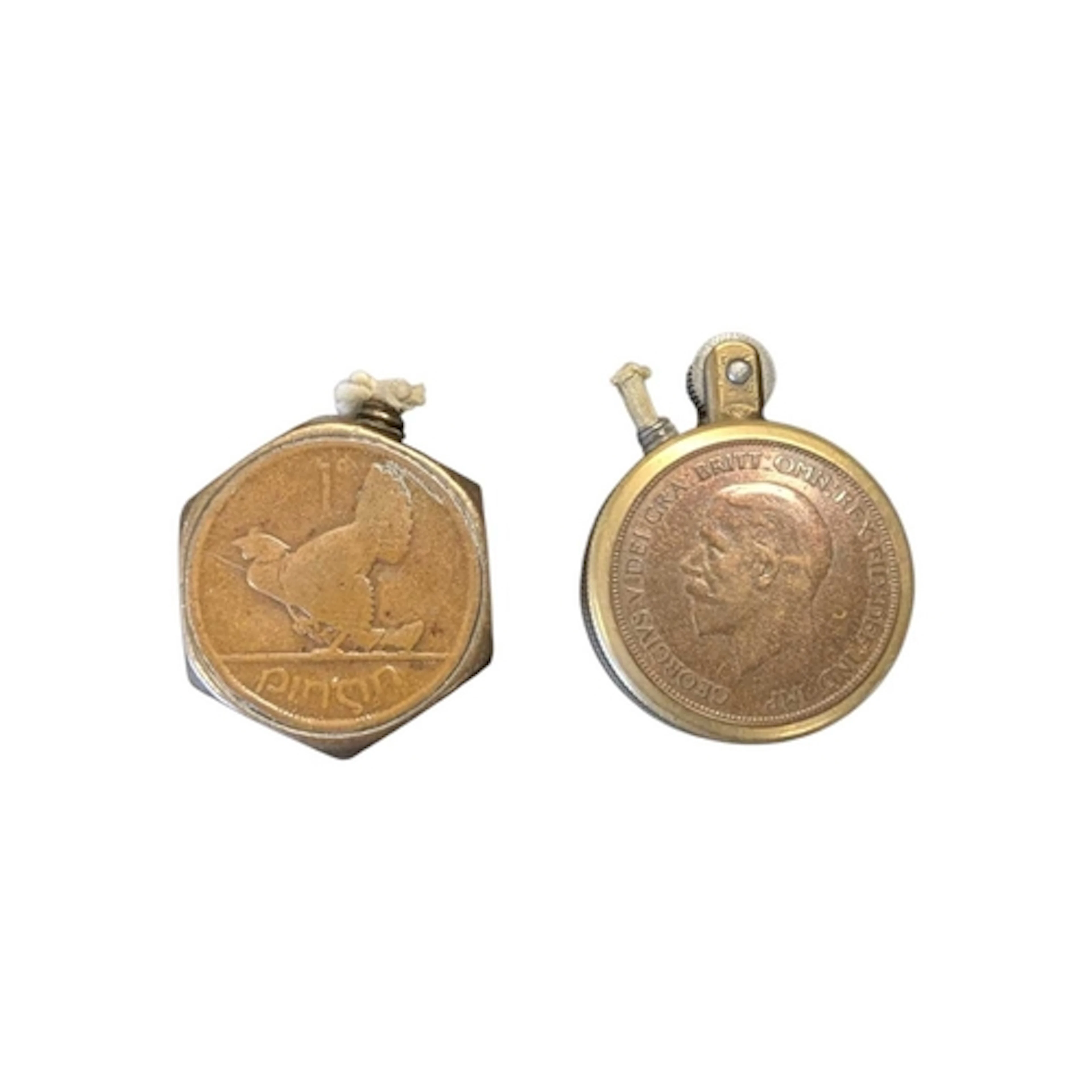 Two 20th century WWII era trench art style cigarette lighter...