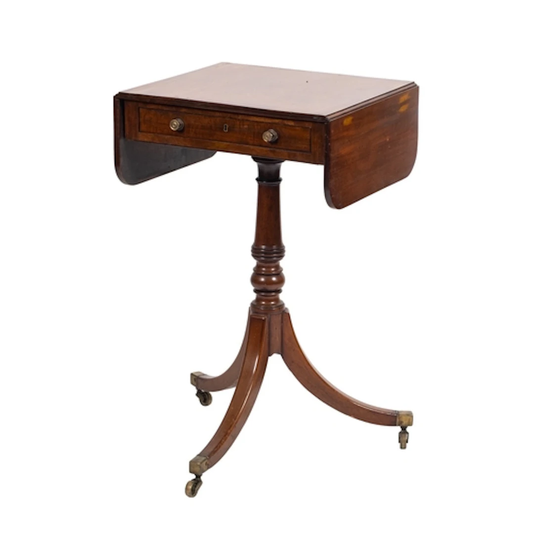 A Regency mahogany drop-leaf worktable, circa 1815; the rect...