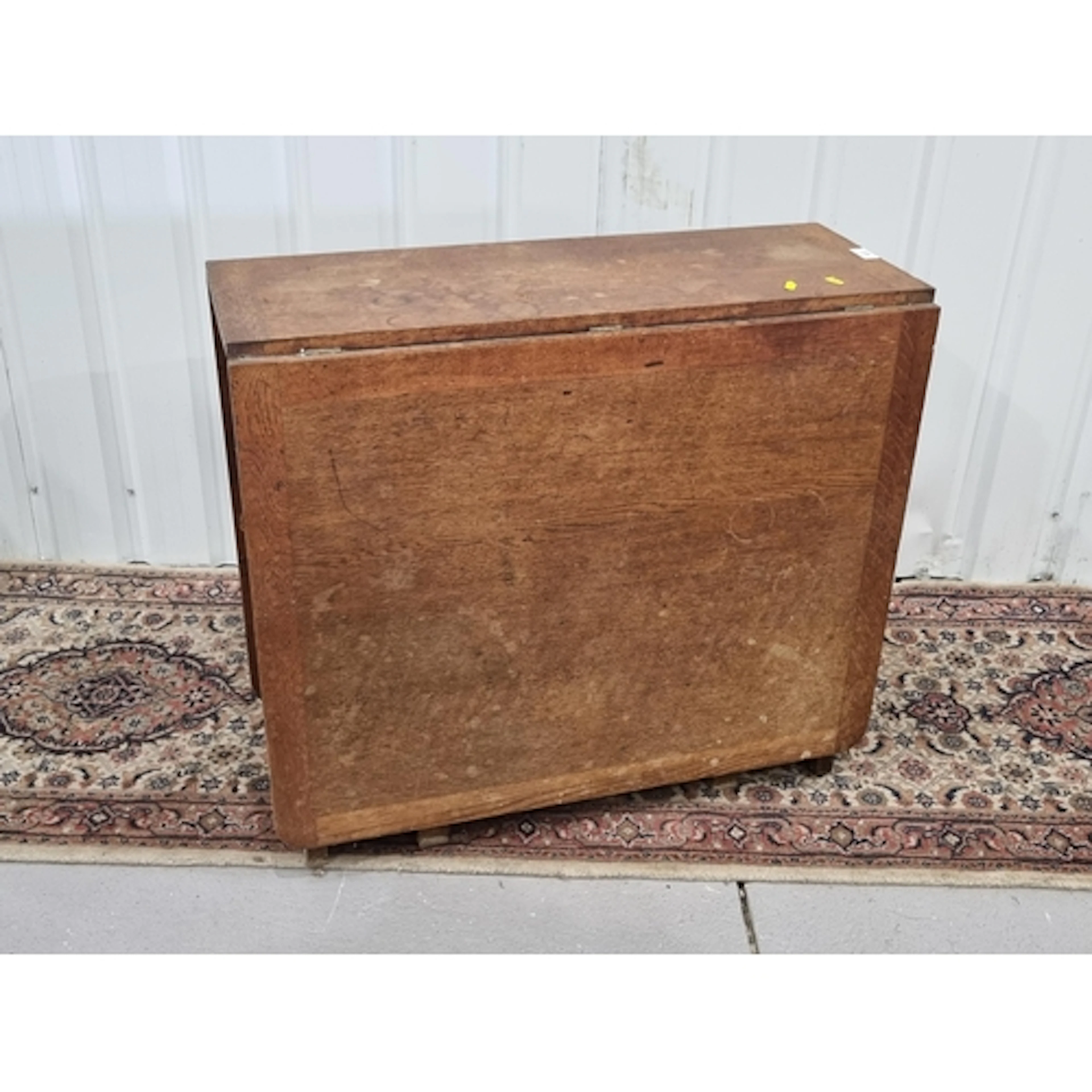 An oak Heals type dropleaf workshop Table fitted three drawe...