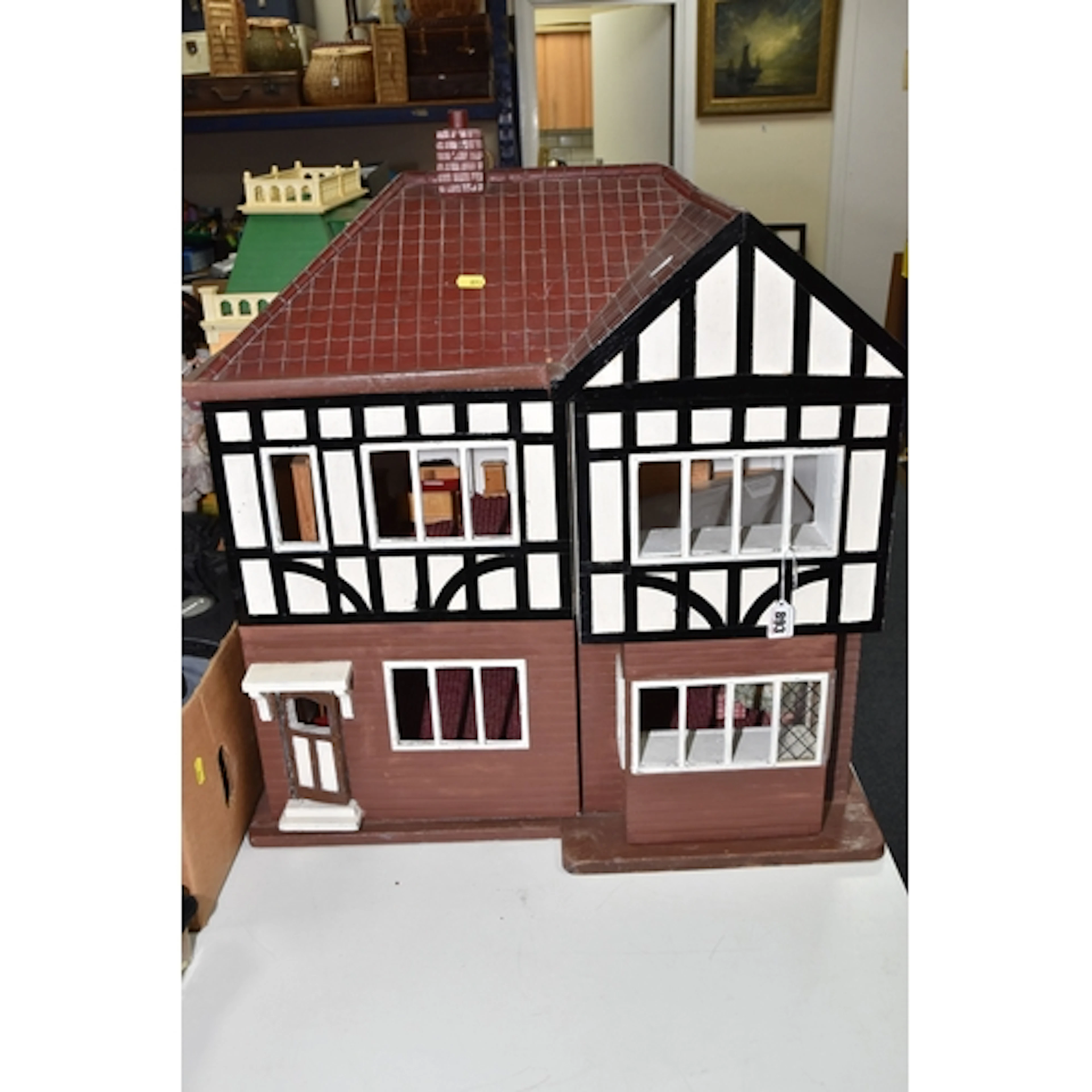 VINTAGE TWO STOREY KIT BUILT TUDOR STYLE DOLLS HOUSE, featur...