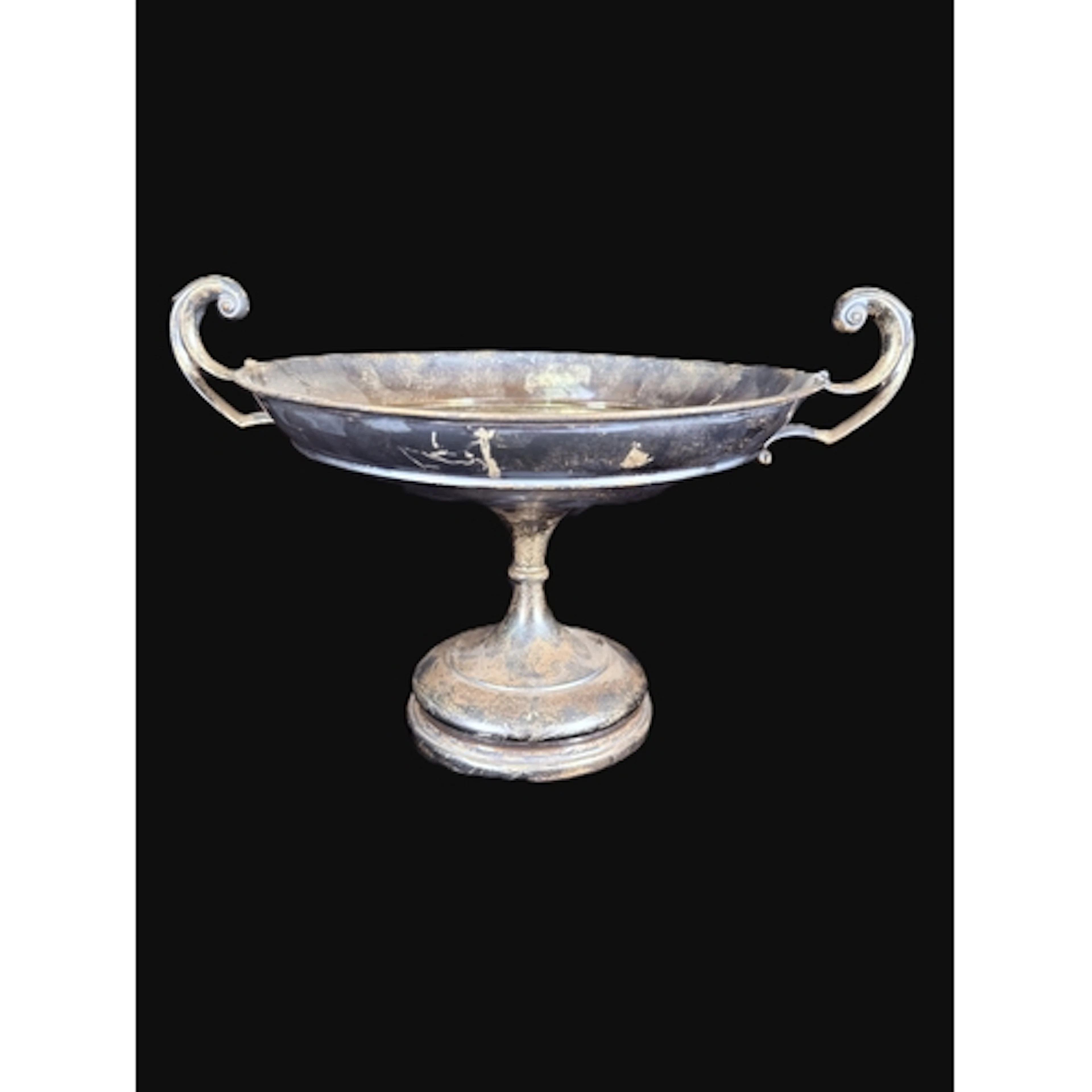 A hallmarked silver Tazza with twin scroll handle, slender c...