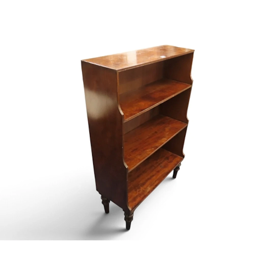 A lot comprising a small mahogany waterfall bookcase with th...