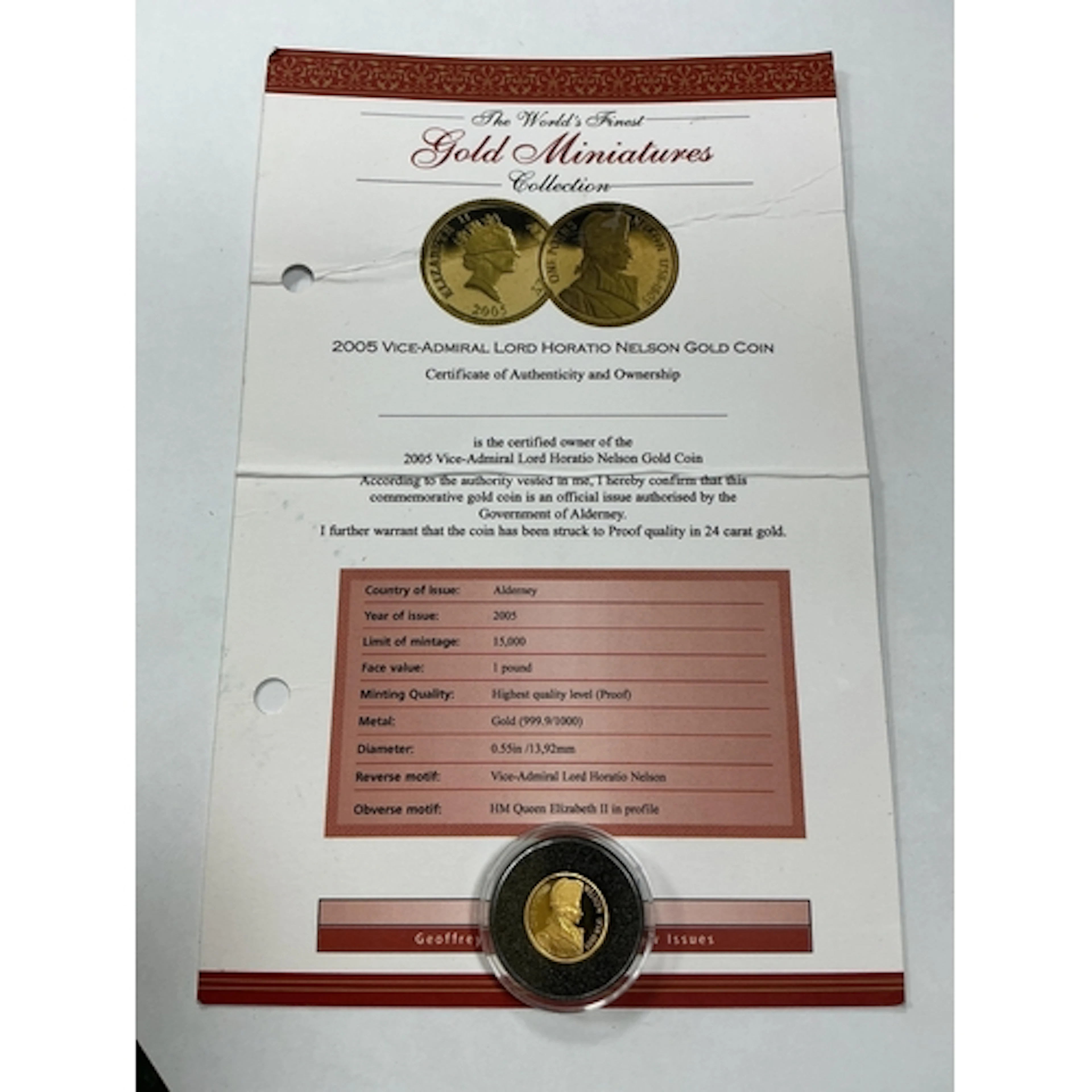 2005 Alderney World's Finest Gold Miniatures Lord Horatio Ne...