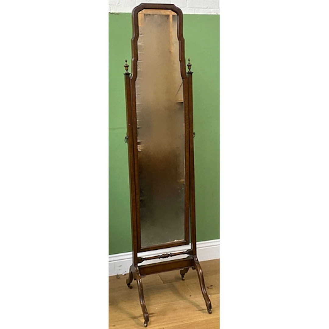 A 20th century cheval mirror with shaped plate, 174cmH