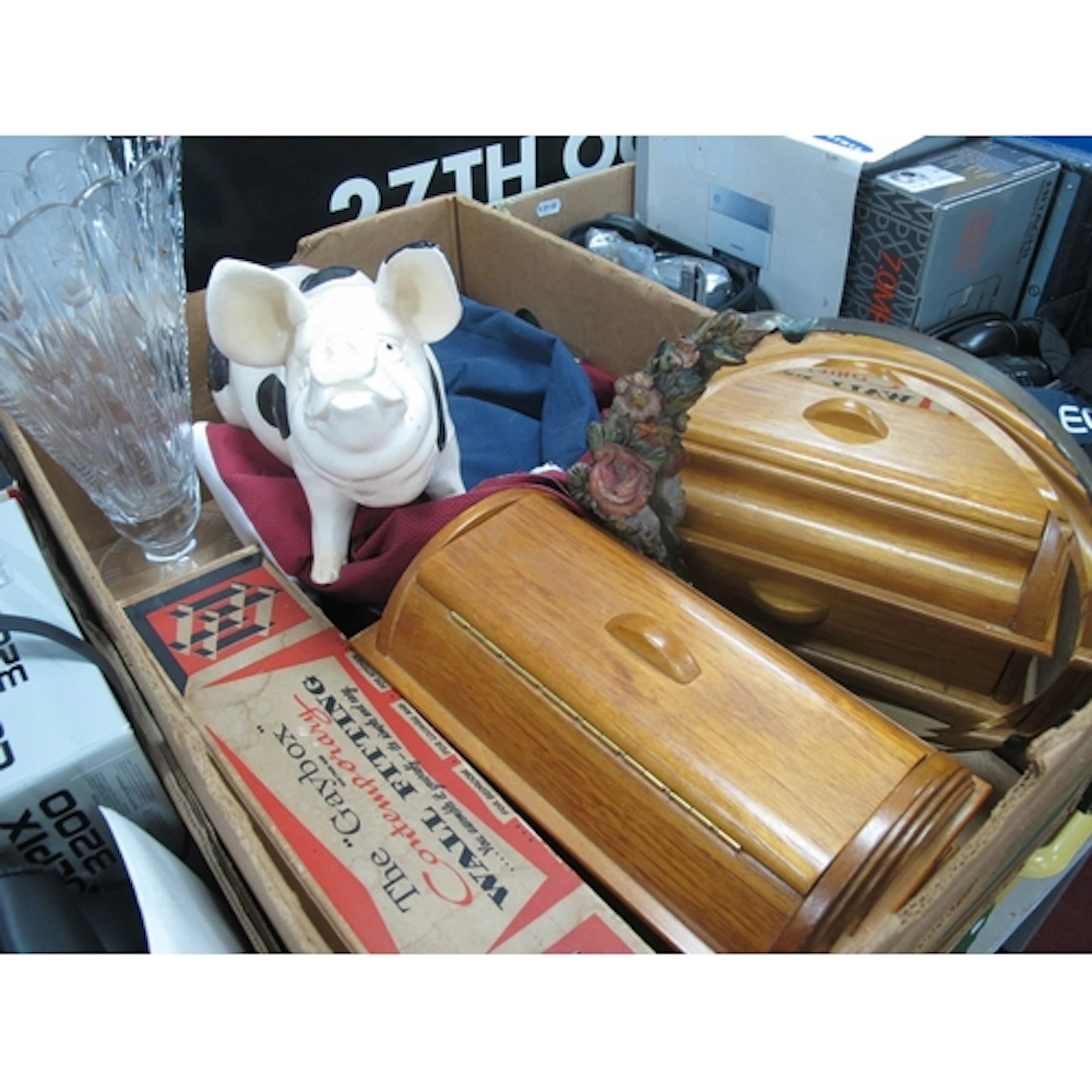 Barbola Dressing Mirror, pottery pig, jewellery box, glass f...