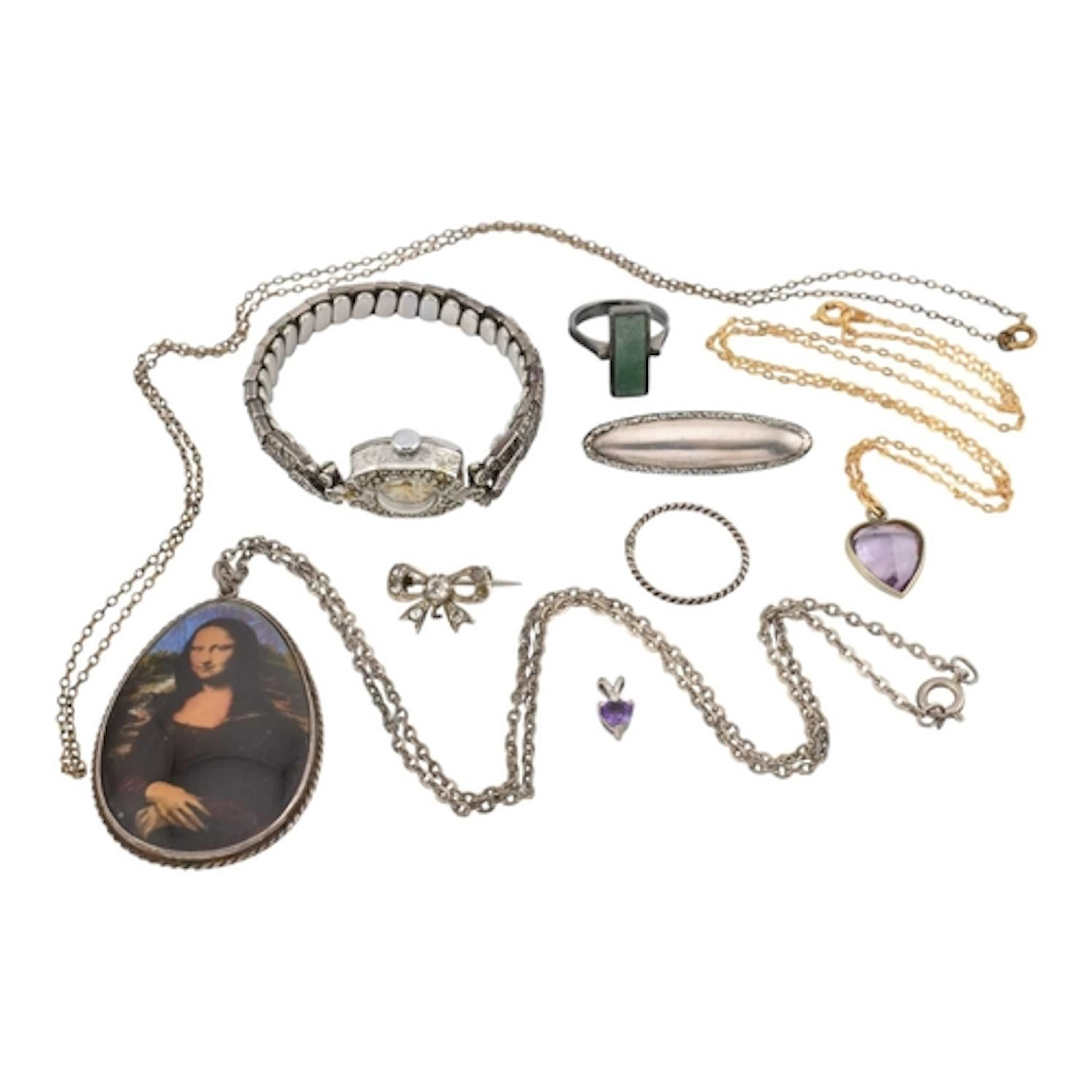 A collection of silver and white metal items. To include: A...