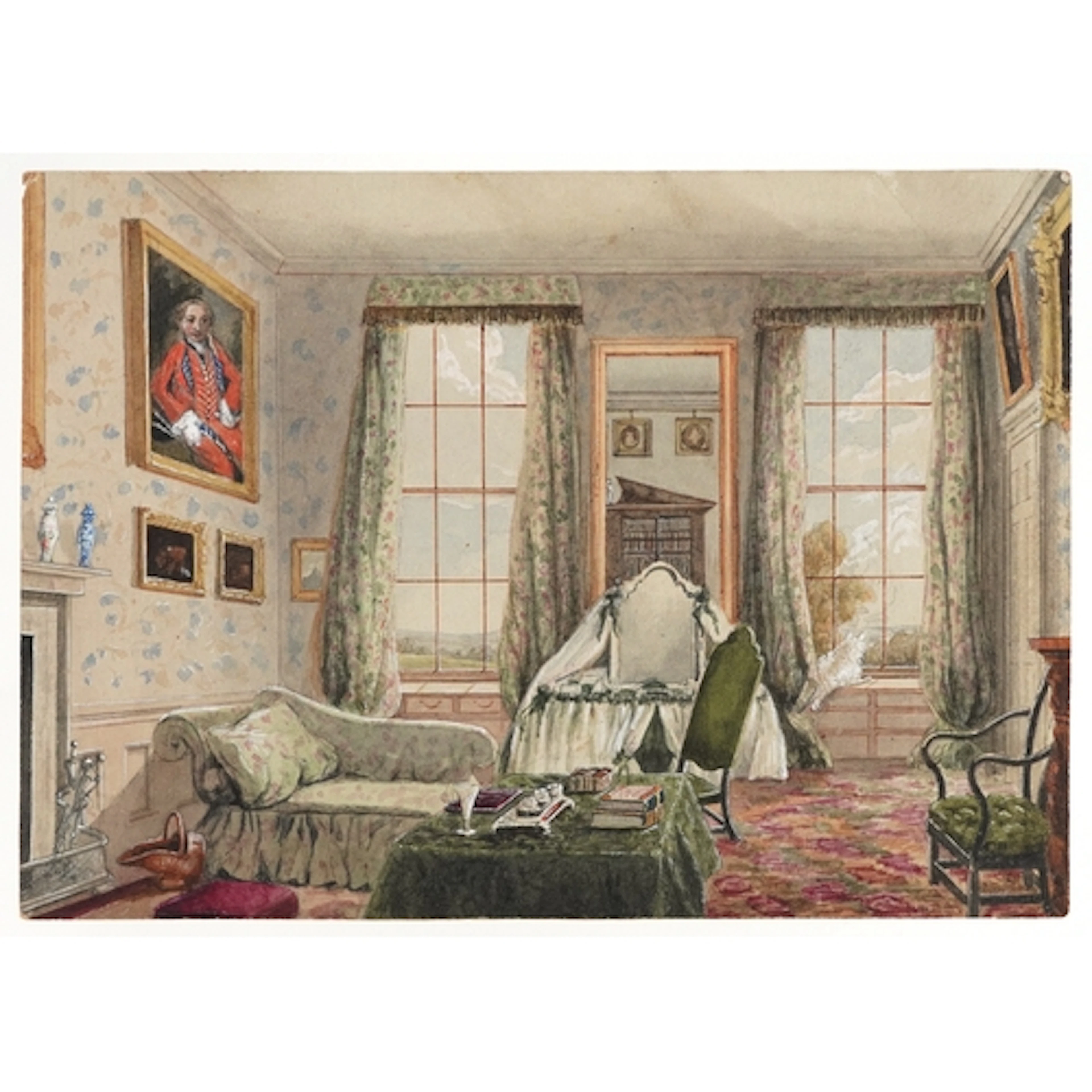The Drawing Room, 19th century watercolour on paper, inscrib...