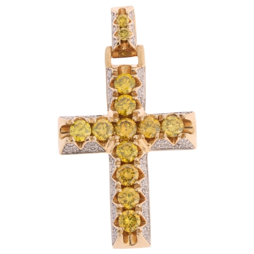 A Contemporary 9ct gold yellow diamond and diamond cross pen...