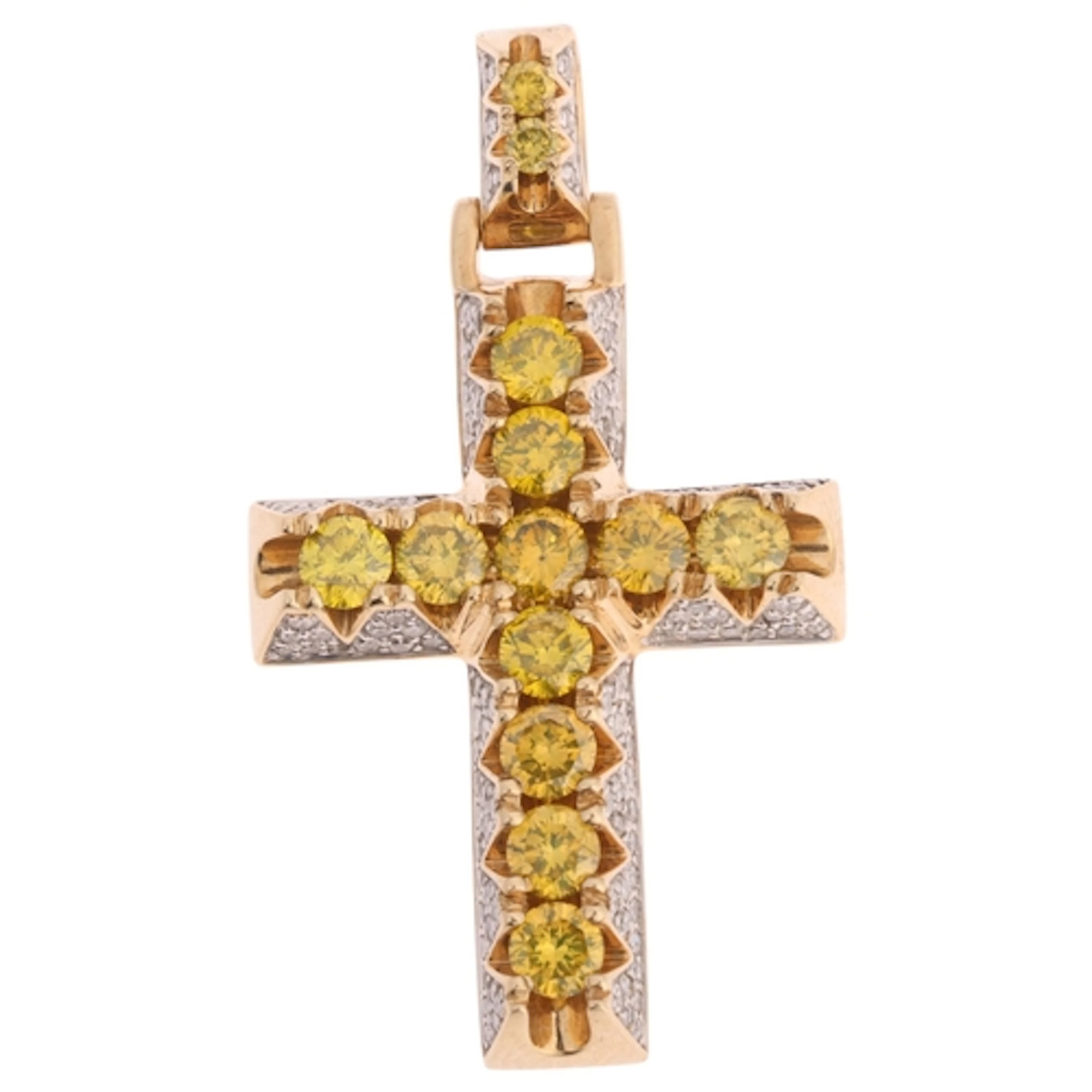 A Contemporary 9ct gold yellow diamond and diamond cross pen...