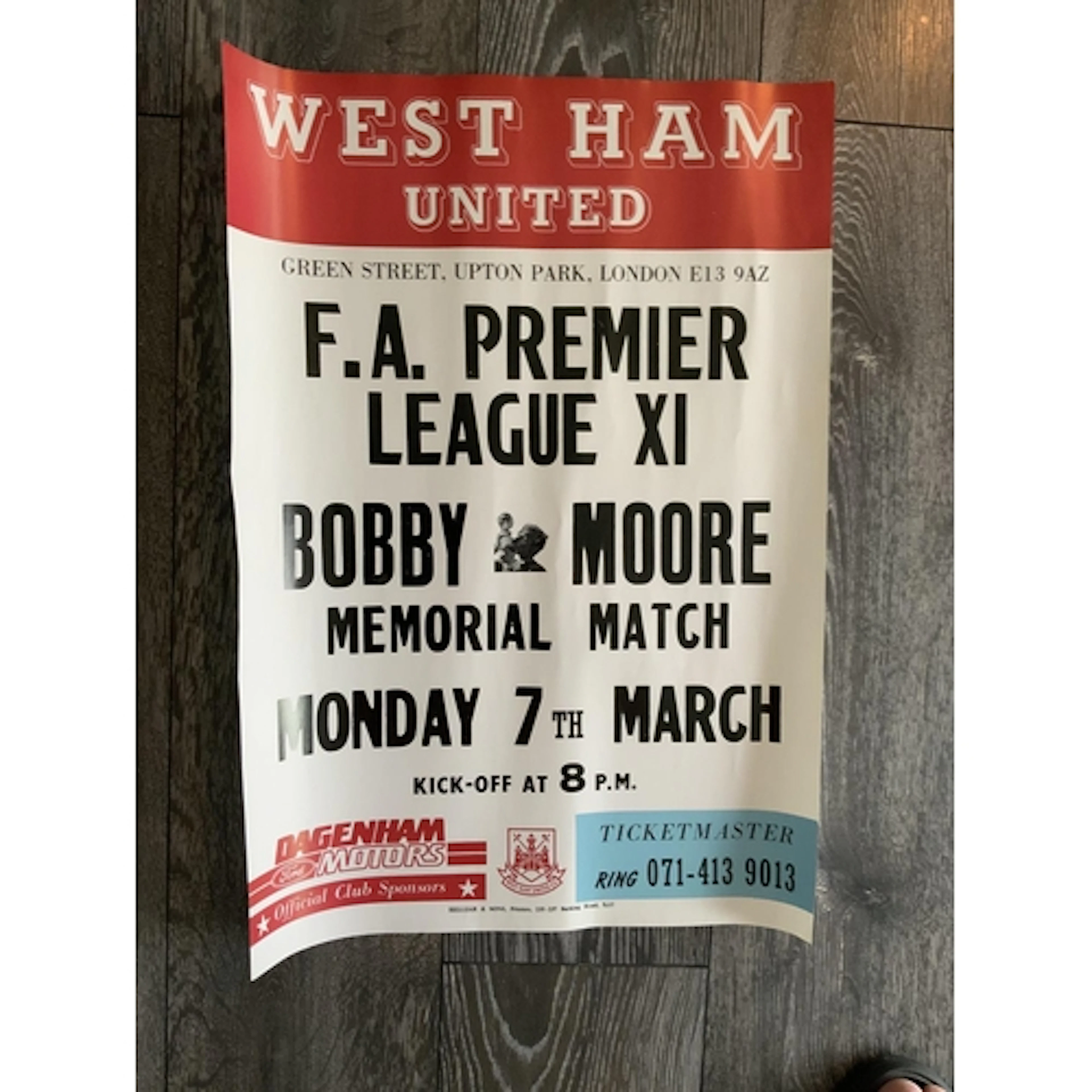 Bobby Moore West Ham Memorial Match Football Poster: Origina...