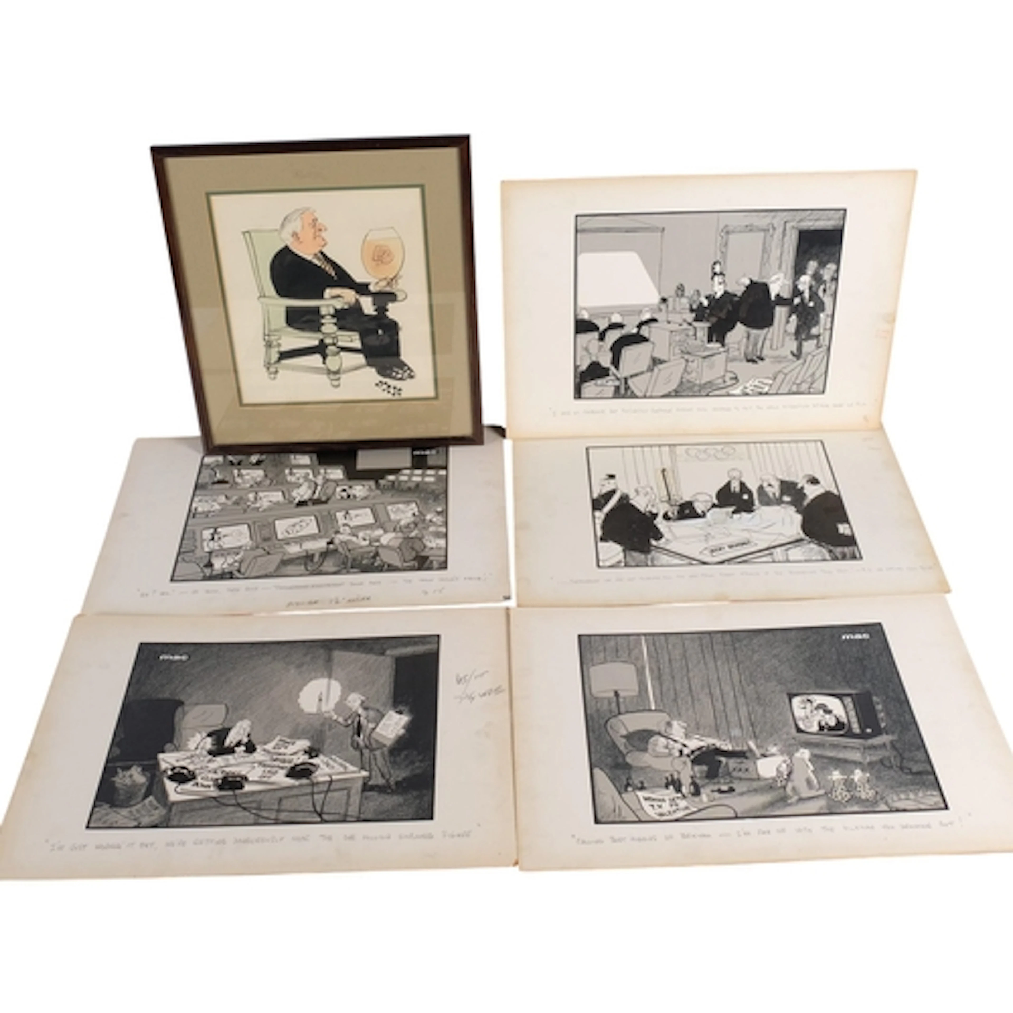 Mac and Jak, group of 6 original cartoon drawings, political...