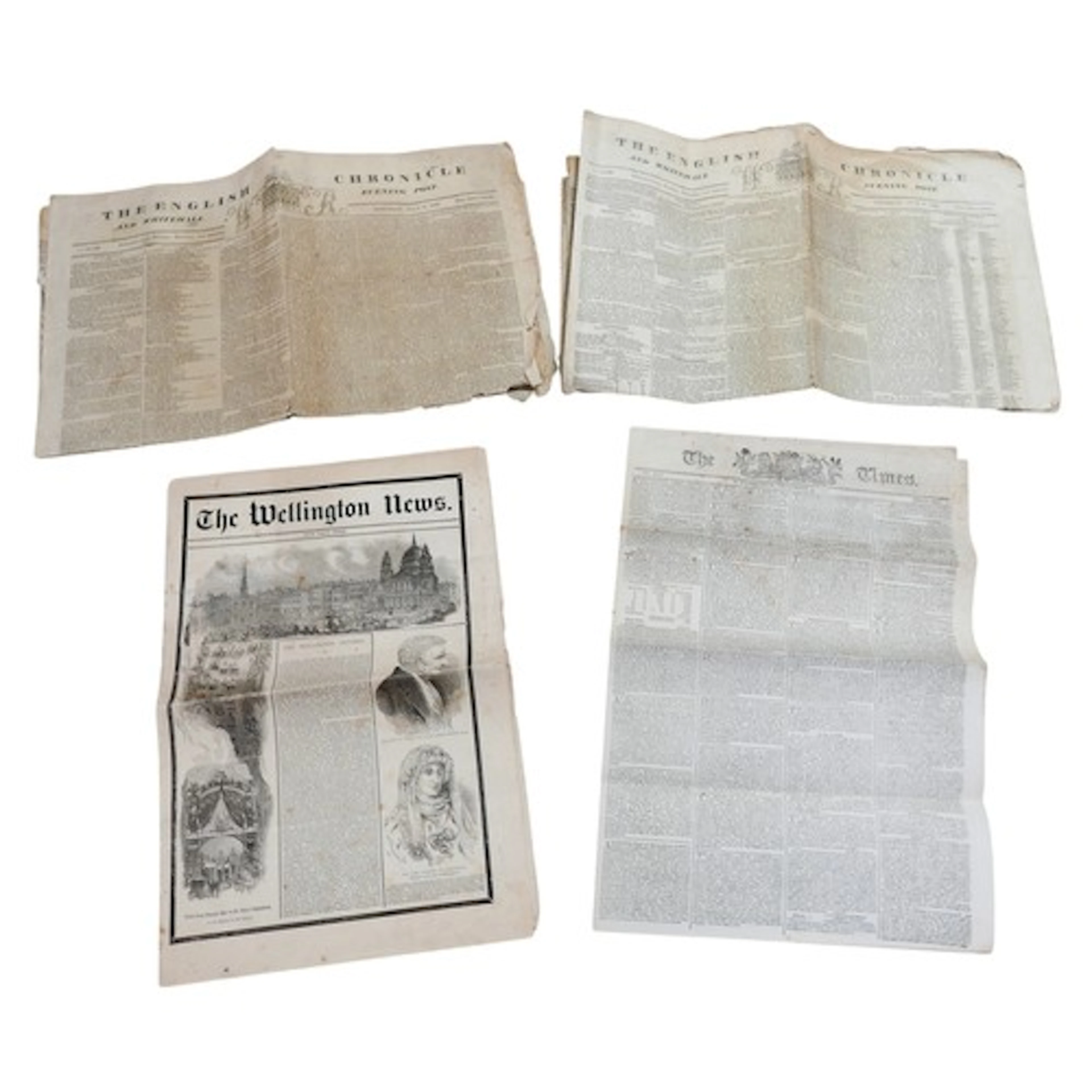 A collection of 18th century newspapers, including 'The Well...