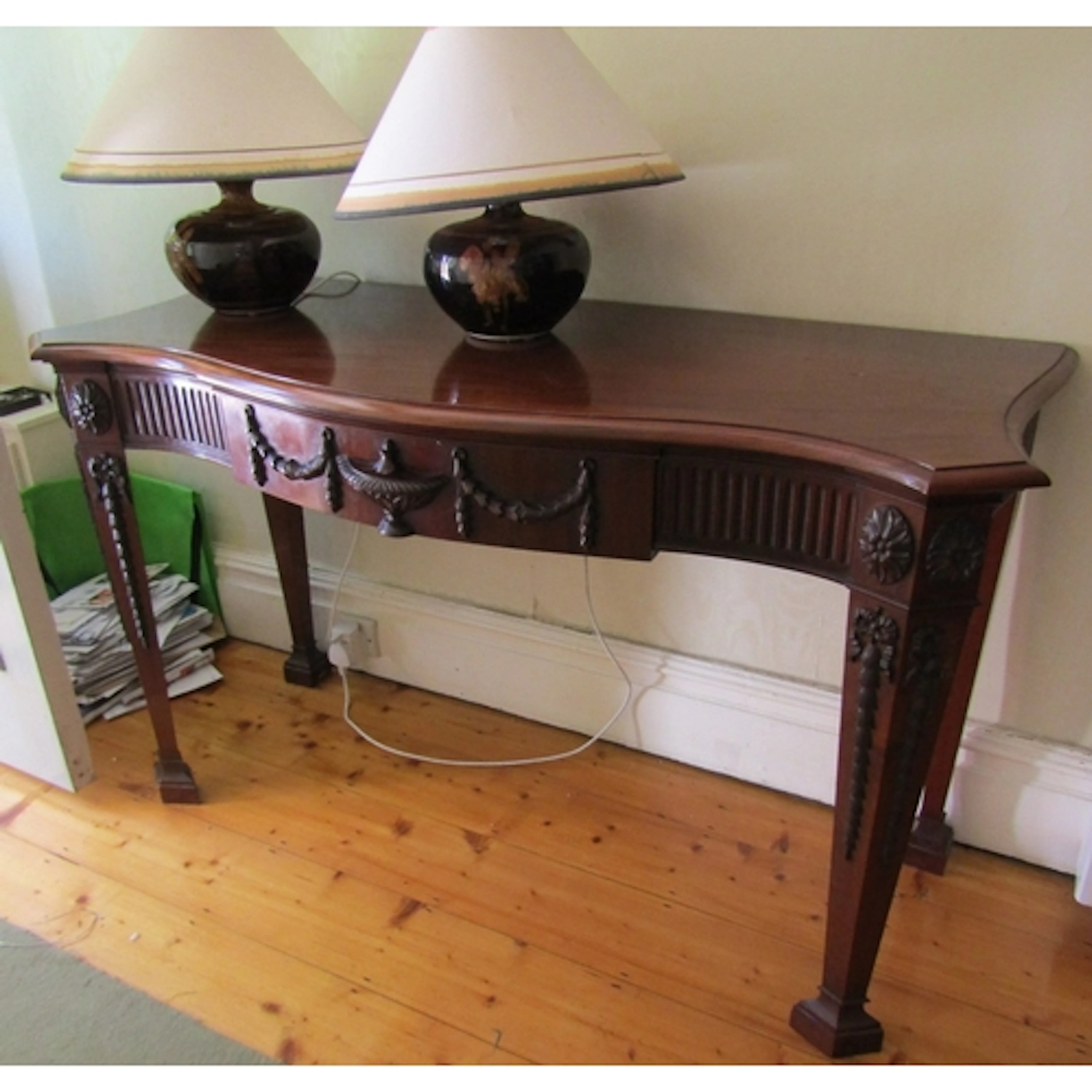 Carved Mahogany Serpentine Hall Table Adams Form Finely Deta...