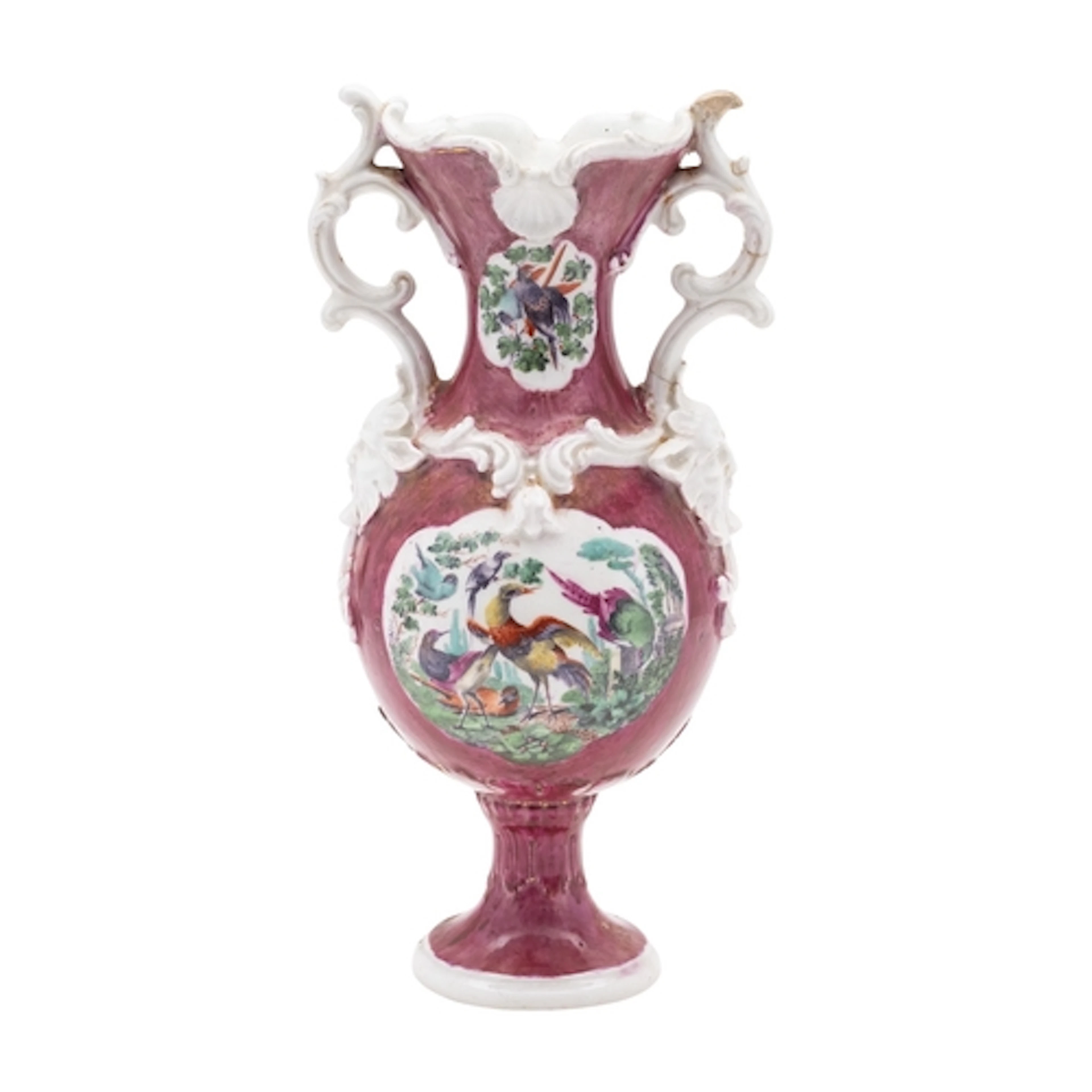 A Chelsea-Derby claret-ground baluster vase, circa 1770-80 w...