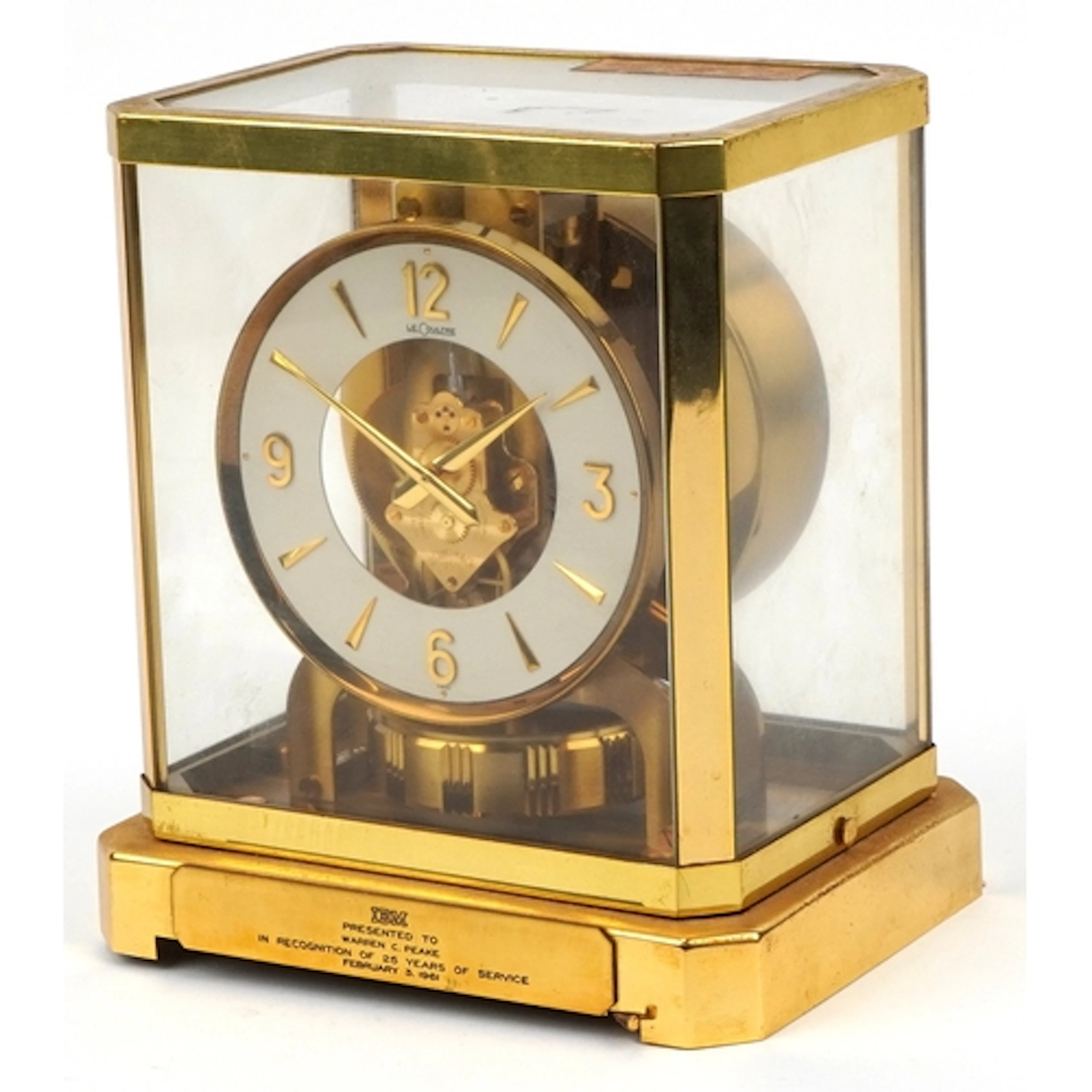 Jaeger LeCoultre four glass Atmos clock within a gilt brass ...