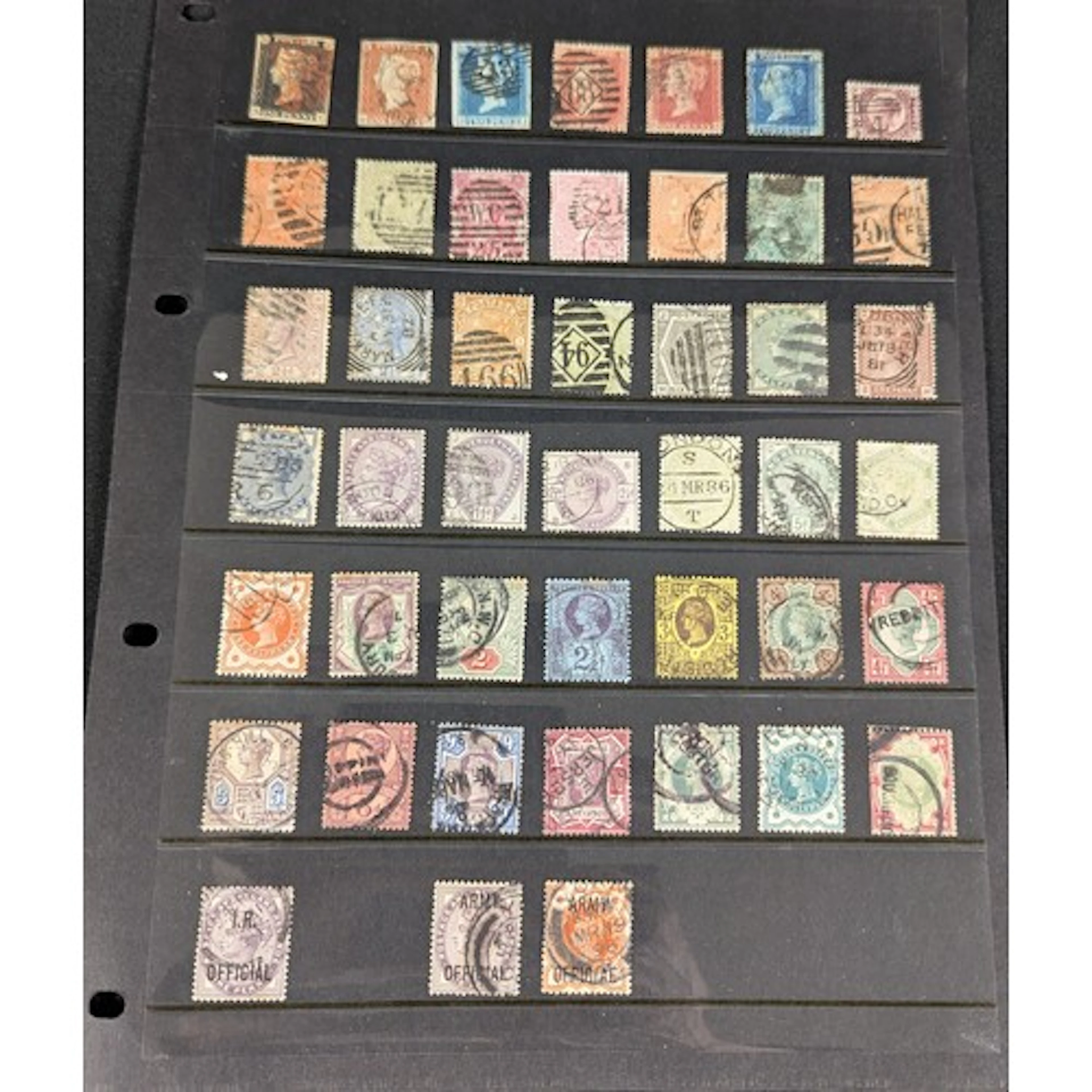 Stamps : GB QV selection 1d Black almost 4 margins, red mx, ...