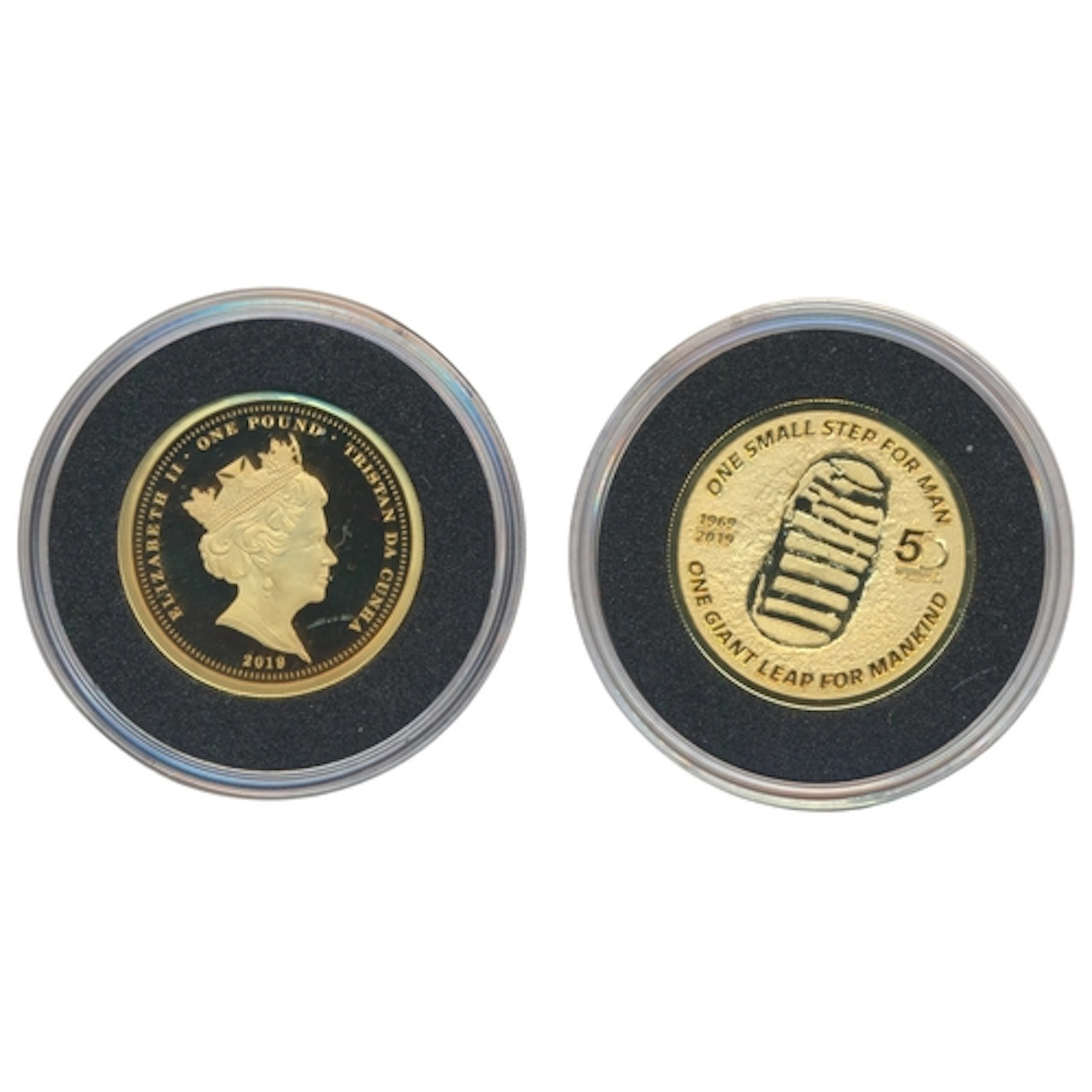 Tristan da Cunha. 2019 £1 9ct gold proof FDC 'One Small Step...