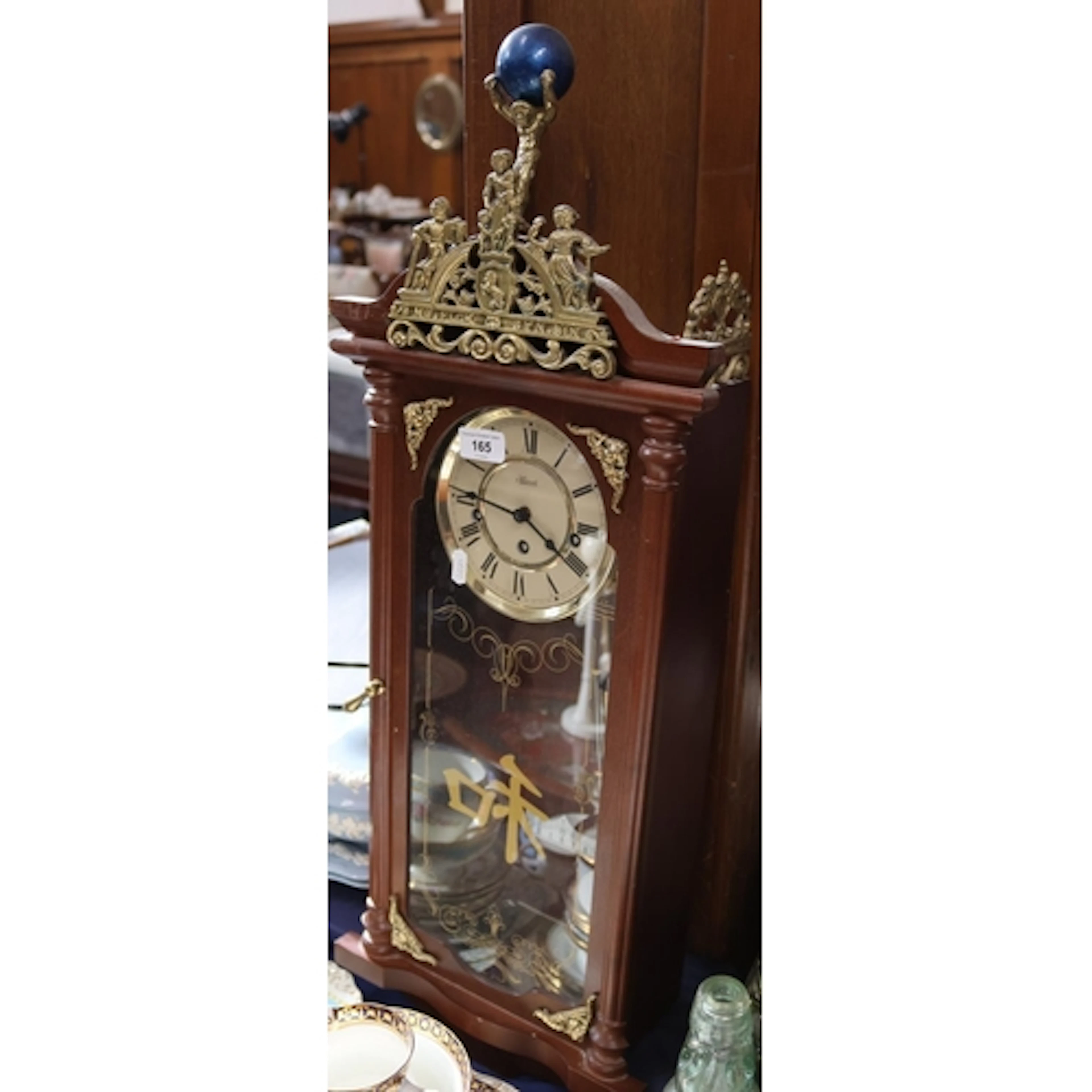 Vienna style clock with pierced cast pediment, glass trunk, ...