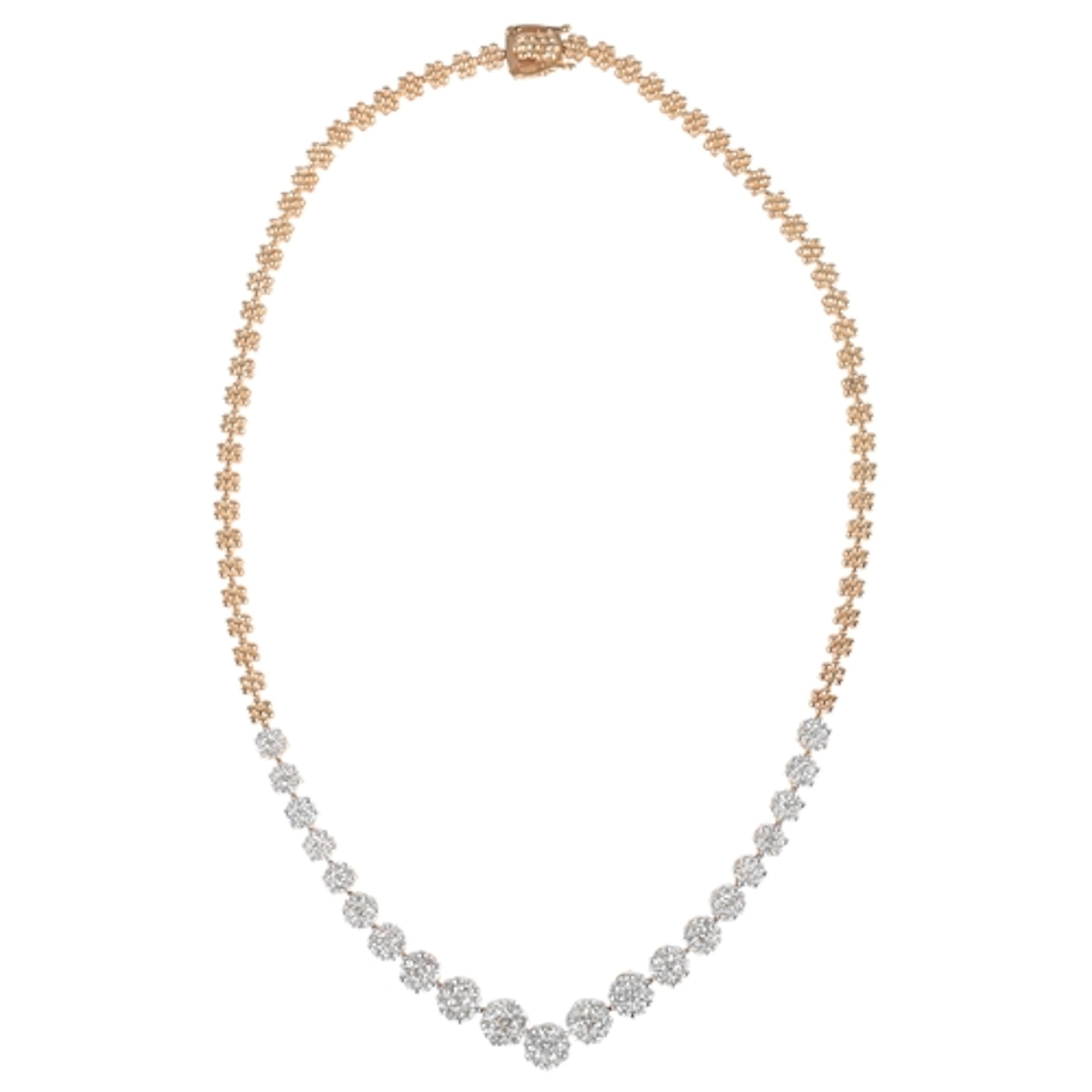 A diamond necklace, the front composed of clusters of brilli...