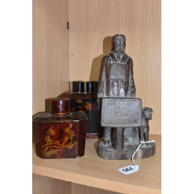 A GROUP OF VINTAGE ITEMS, to include a carved figure of Fren...