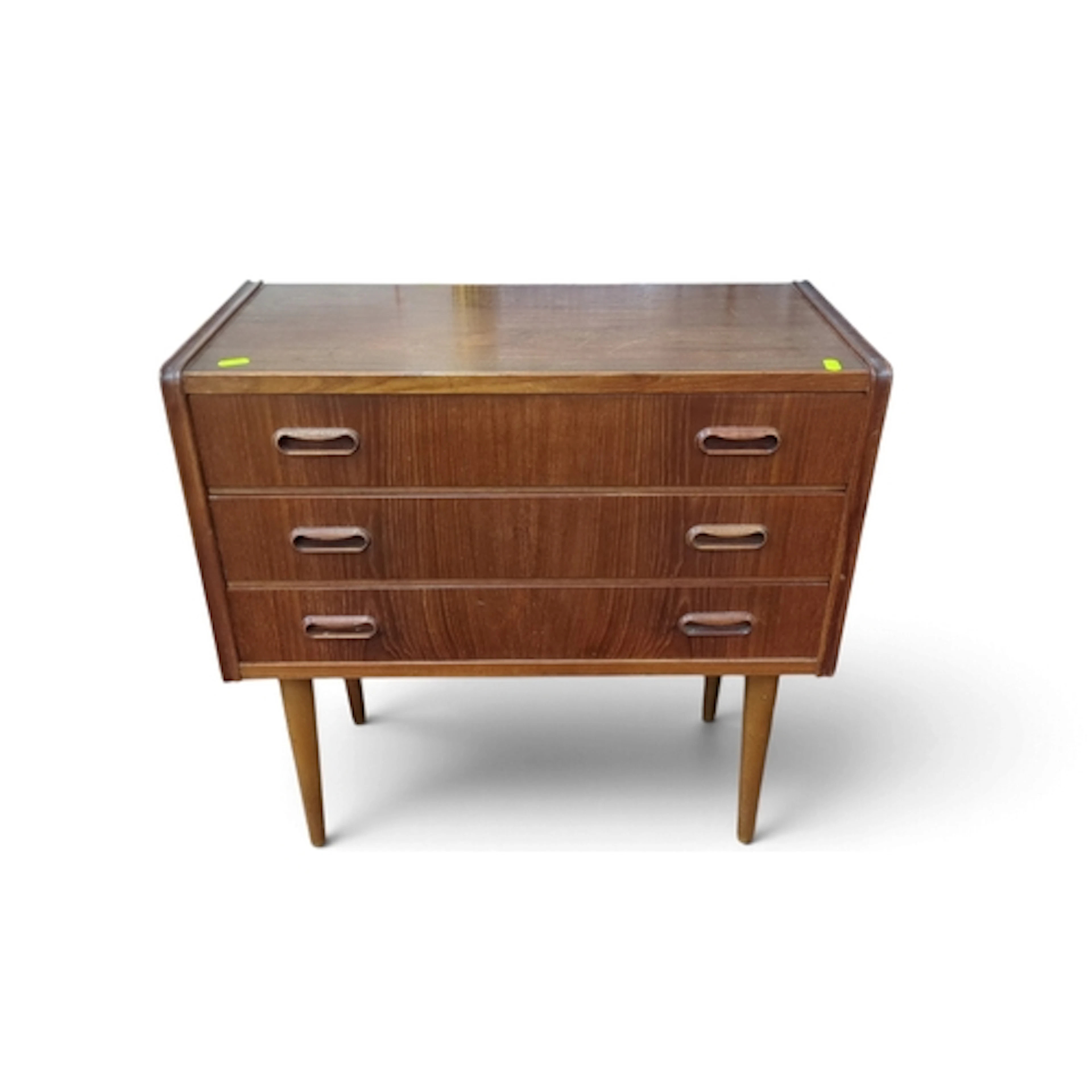 Mid-Century Modern teak-veneered chest of three drawers, eac...