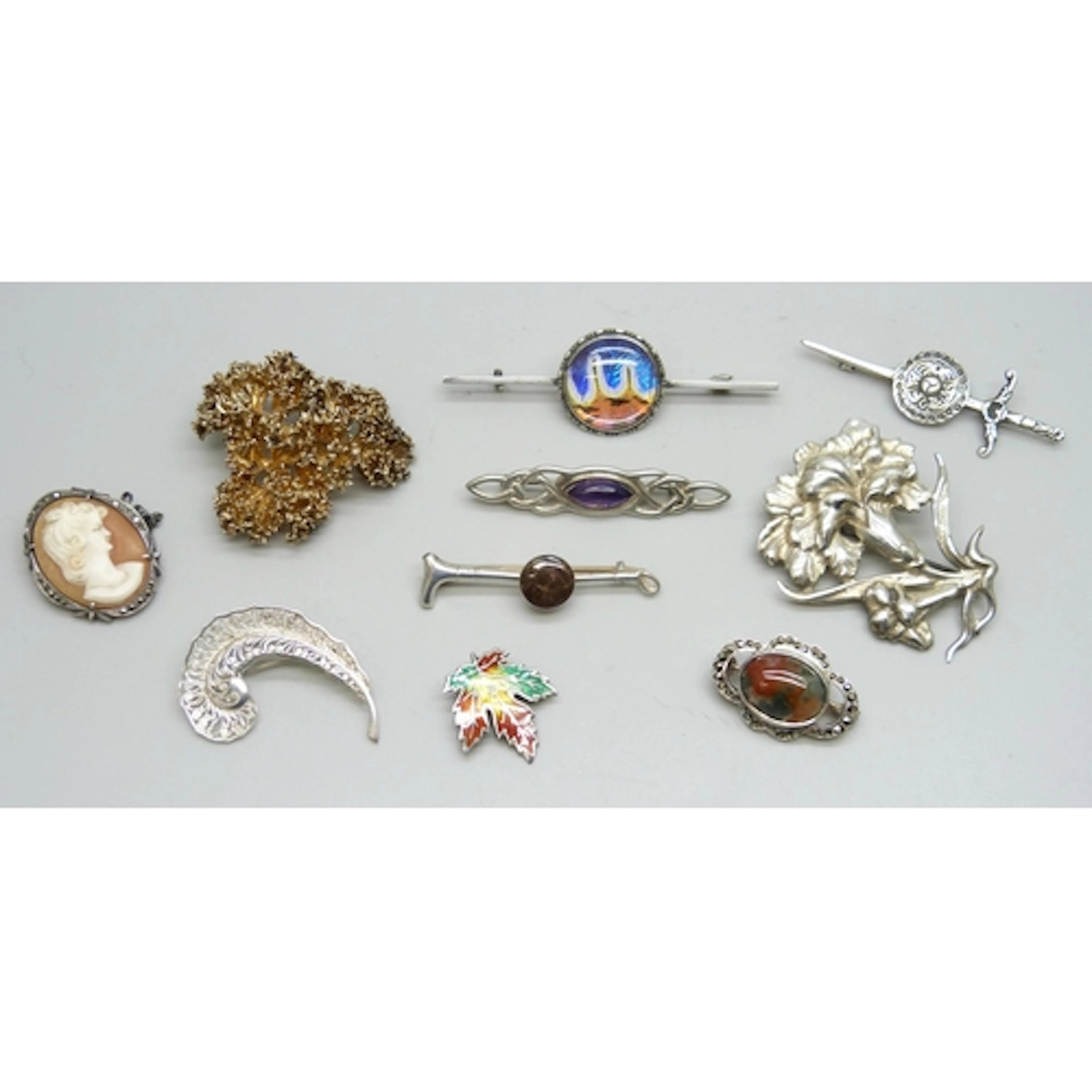 A Danish silver Flora Danica brooch, 4.4cm, and nine other s...
