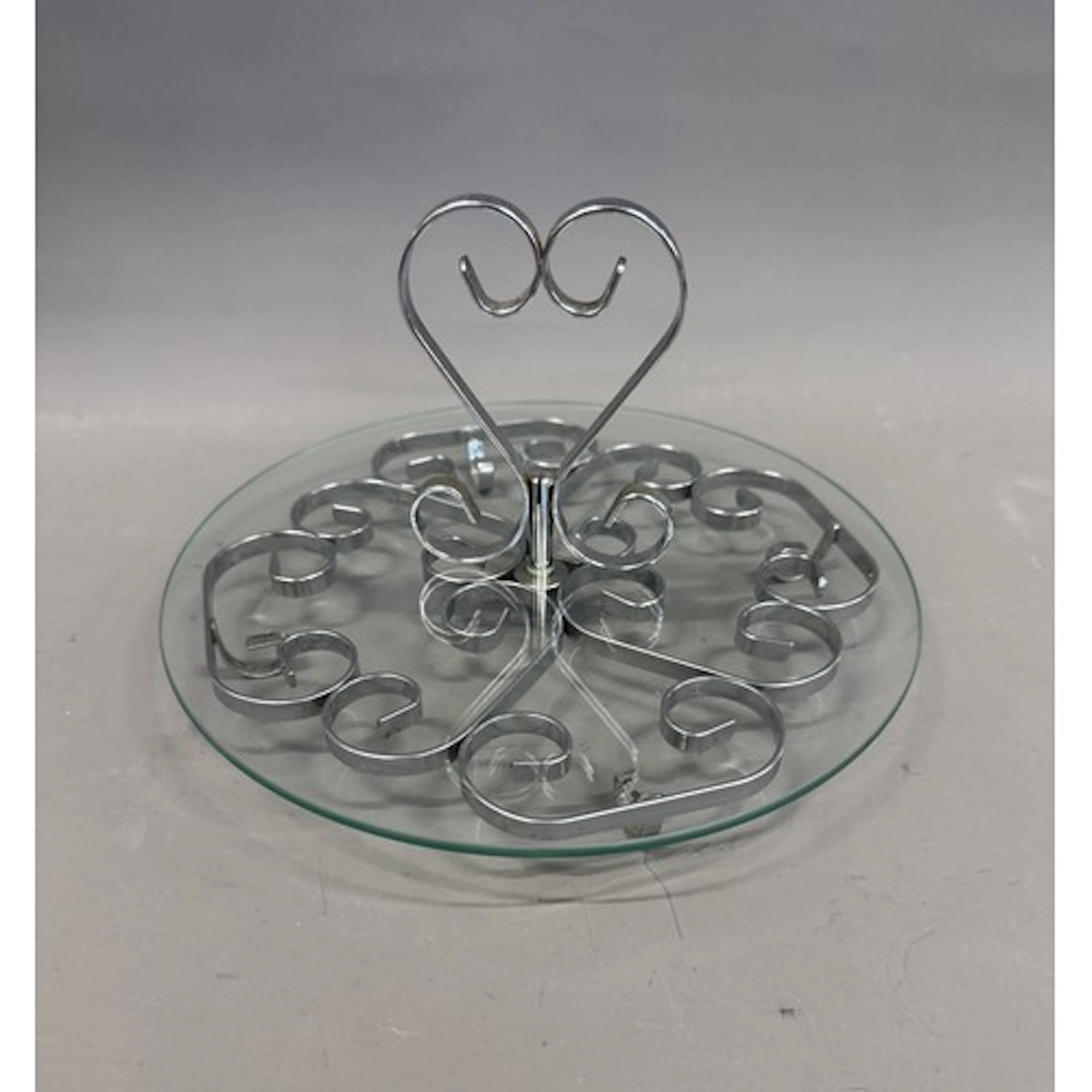 Art Deco style glass and chromed metal cheese platter or cak...