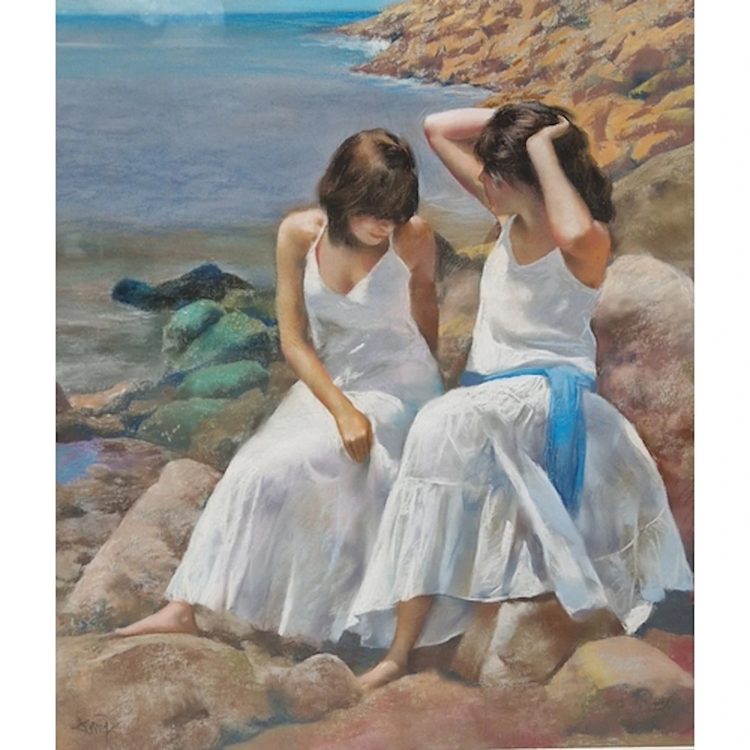 DOMINGO. On the Rocks, signed, pastel, 28 x 22 in; one other...