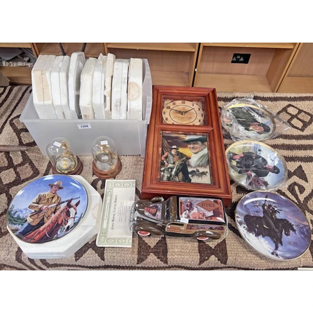JOHN WAYNE RELATED EPHEMERA TO INCLUDE TWO FRANKLIN MINT POC...