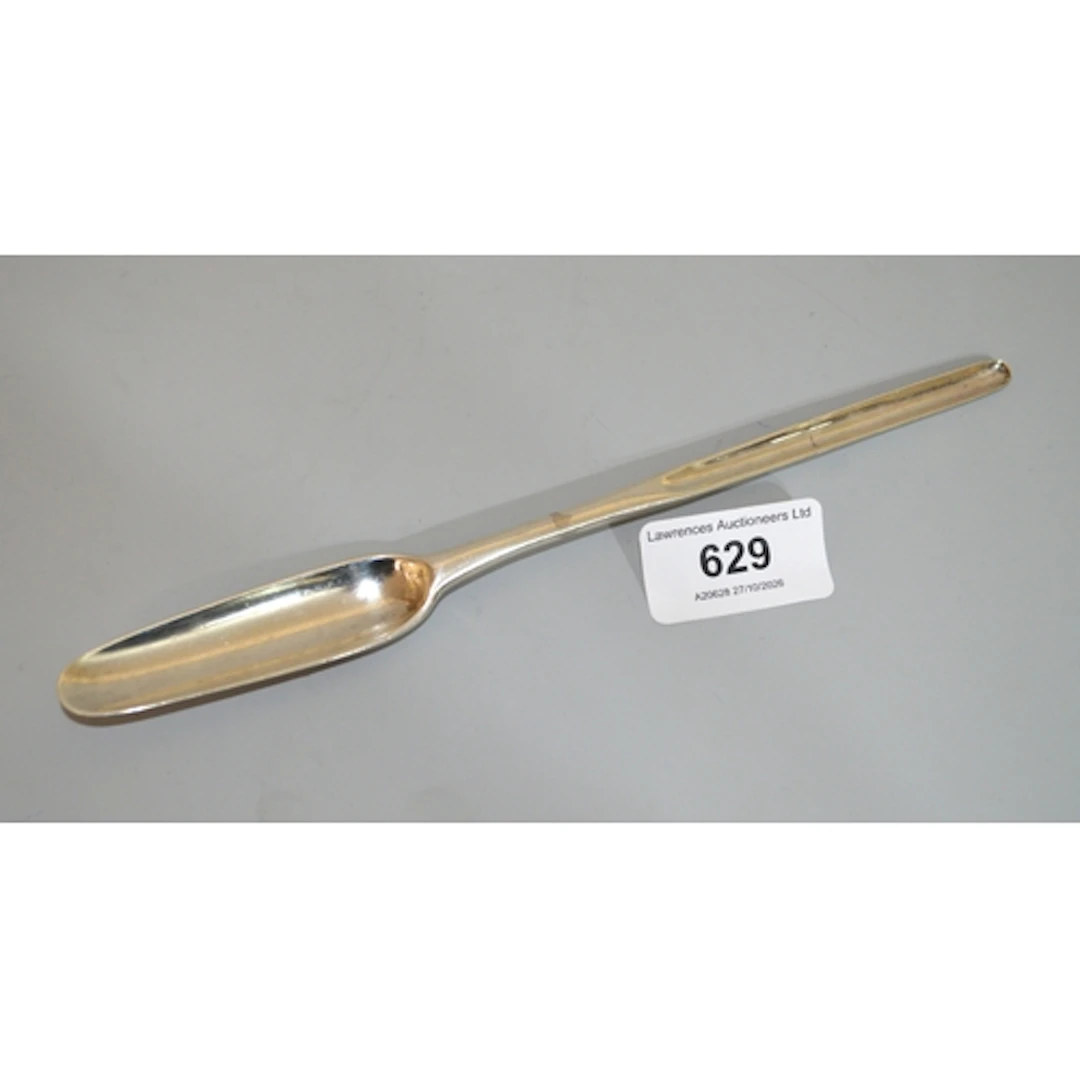 Eight various silver spoons, including a Georgian marrow sco...