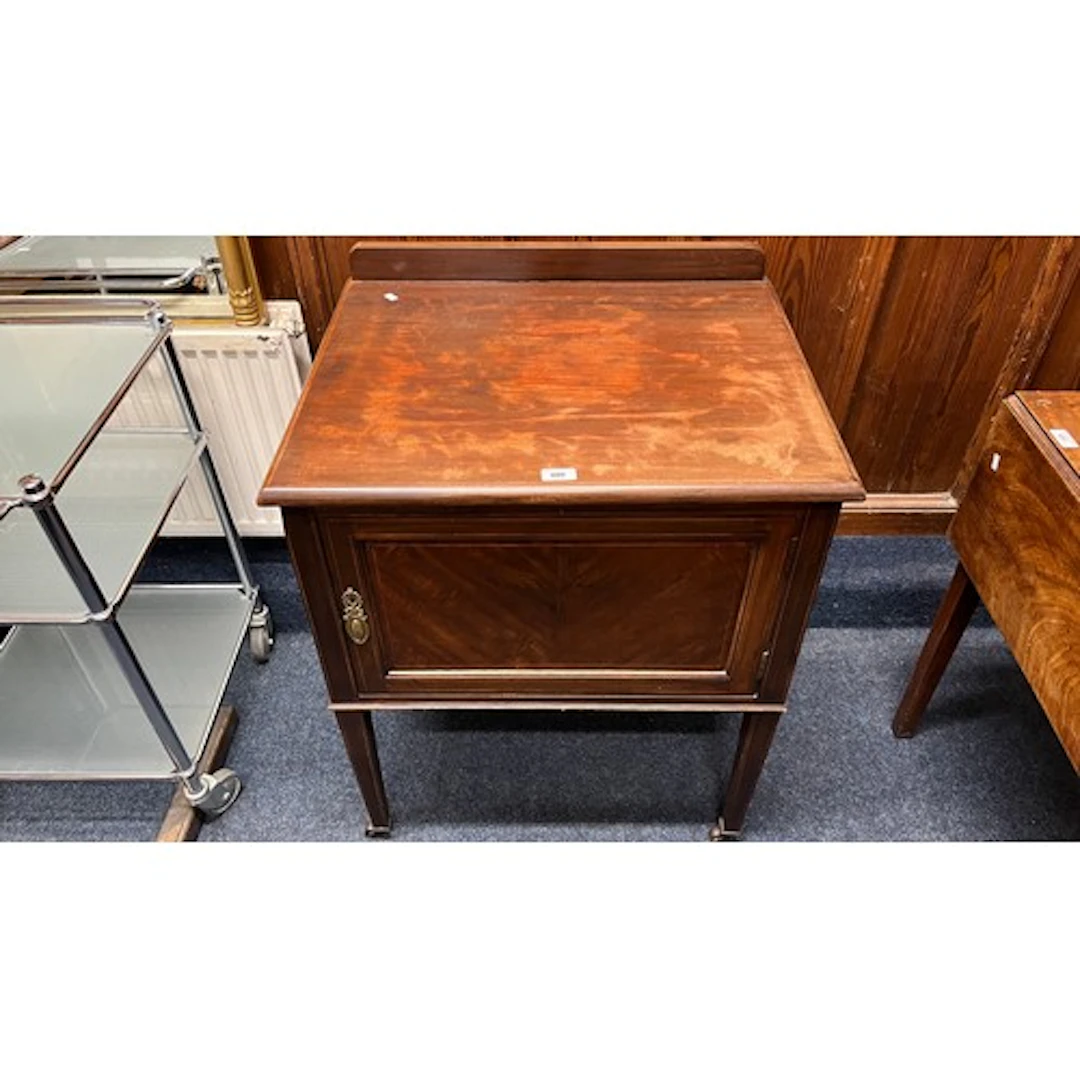 Edwardian inlaid mahogany bedside cabinet fitted single door...