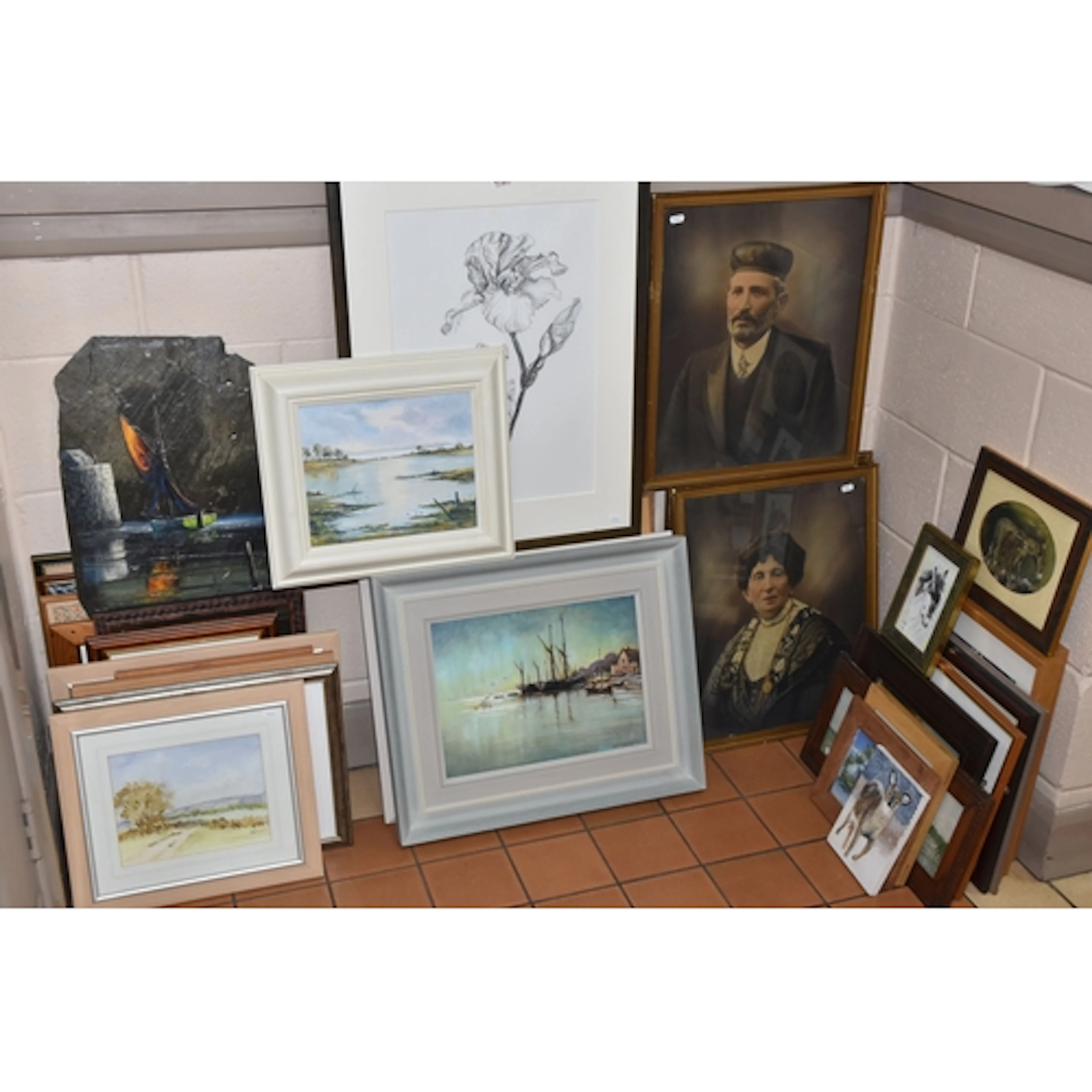 A QUANTITY OF PICTURES AND PRINTS ETC, to include an atmosph...