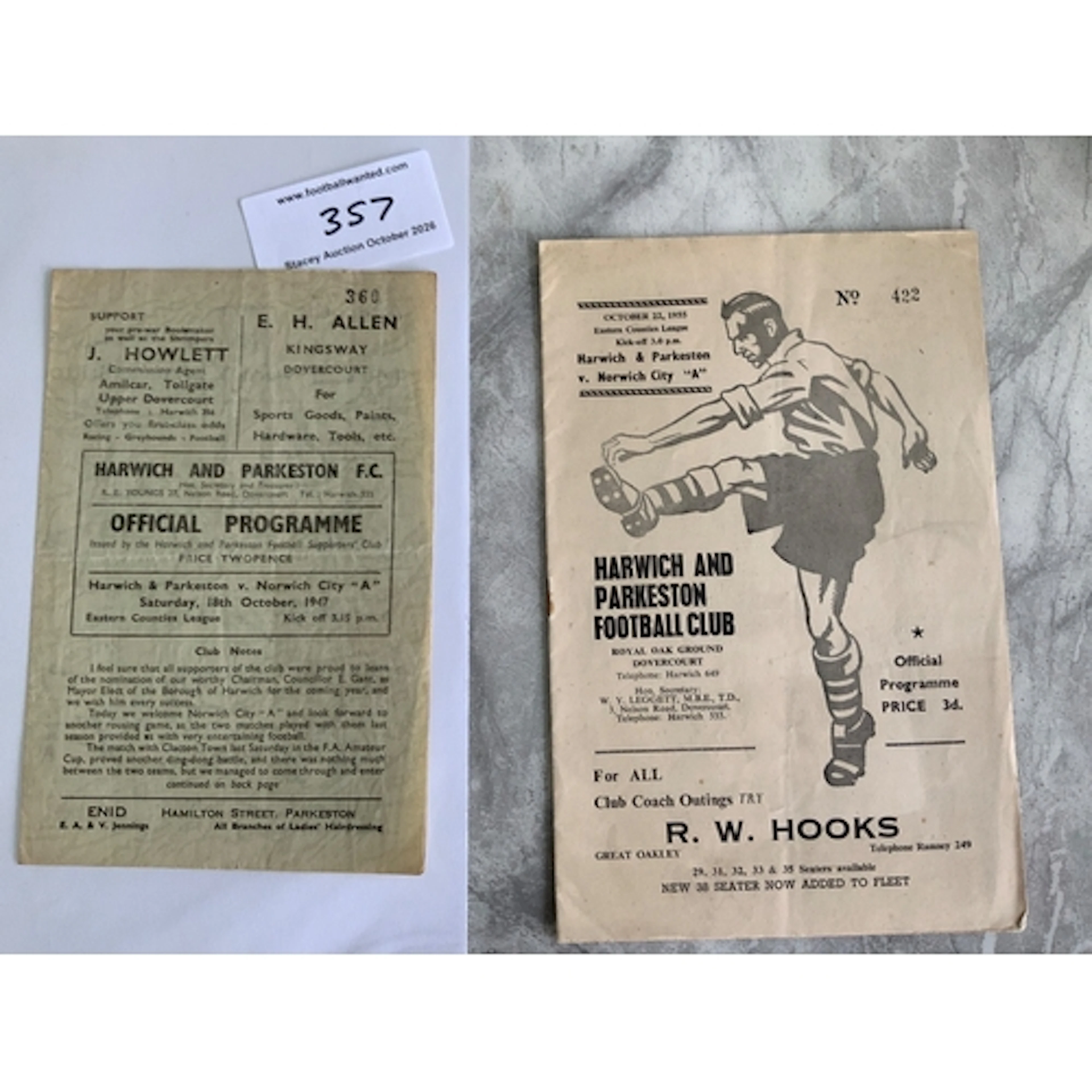 Harwich + Parkeston v Norwich City A Football Programmes: 47...