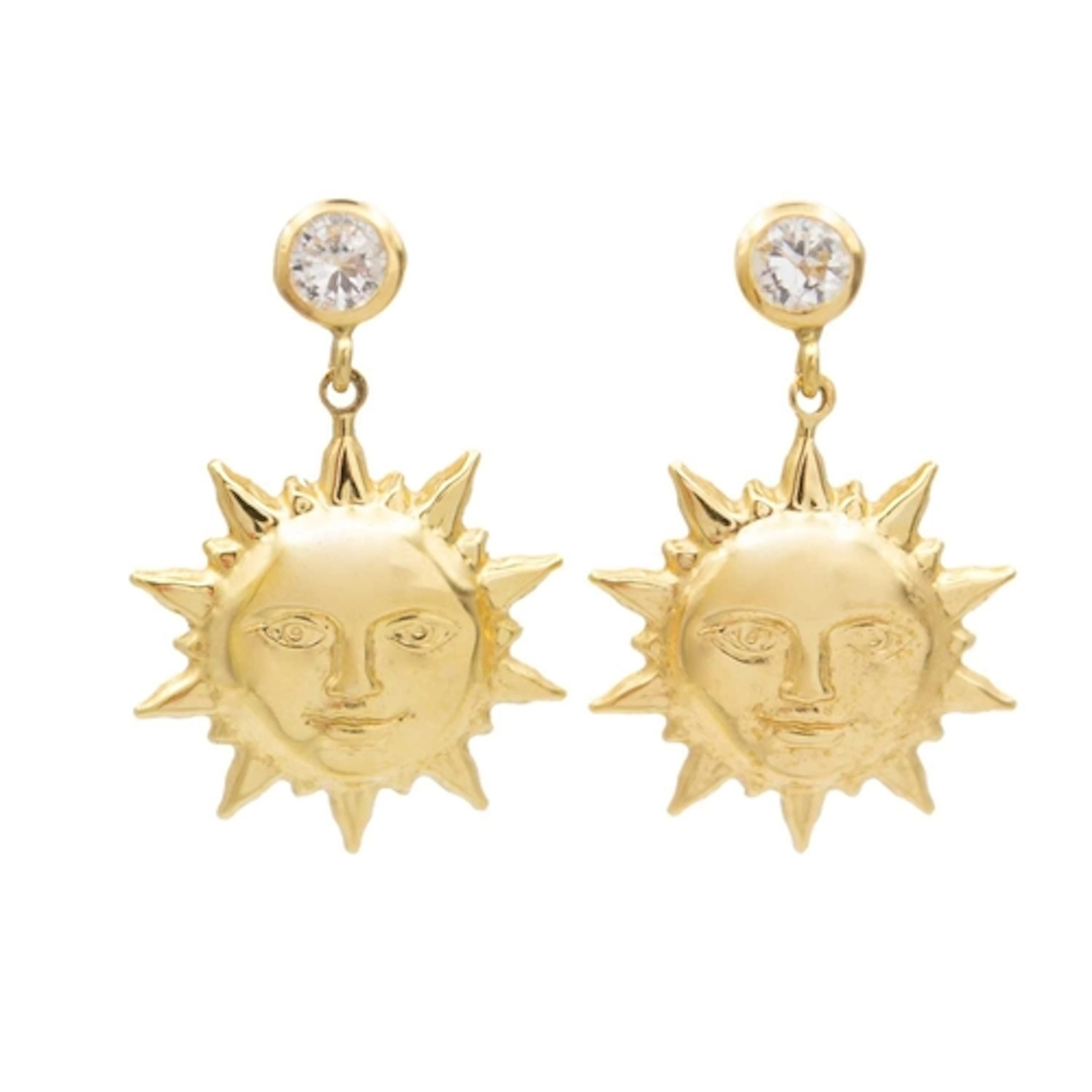 An Italian 18k pair of sun design pendant earrings, set with...